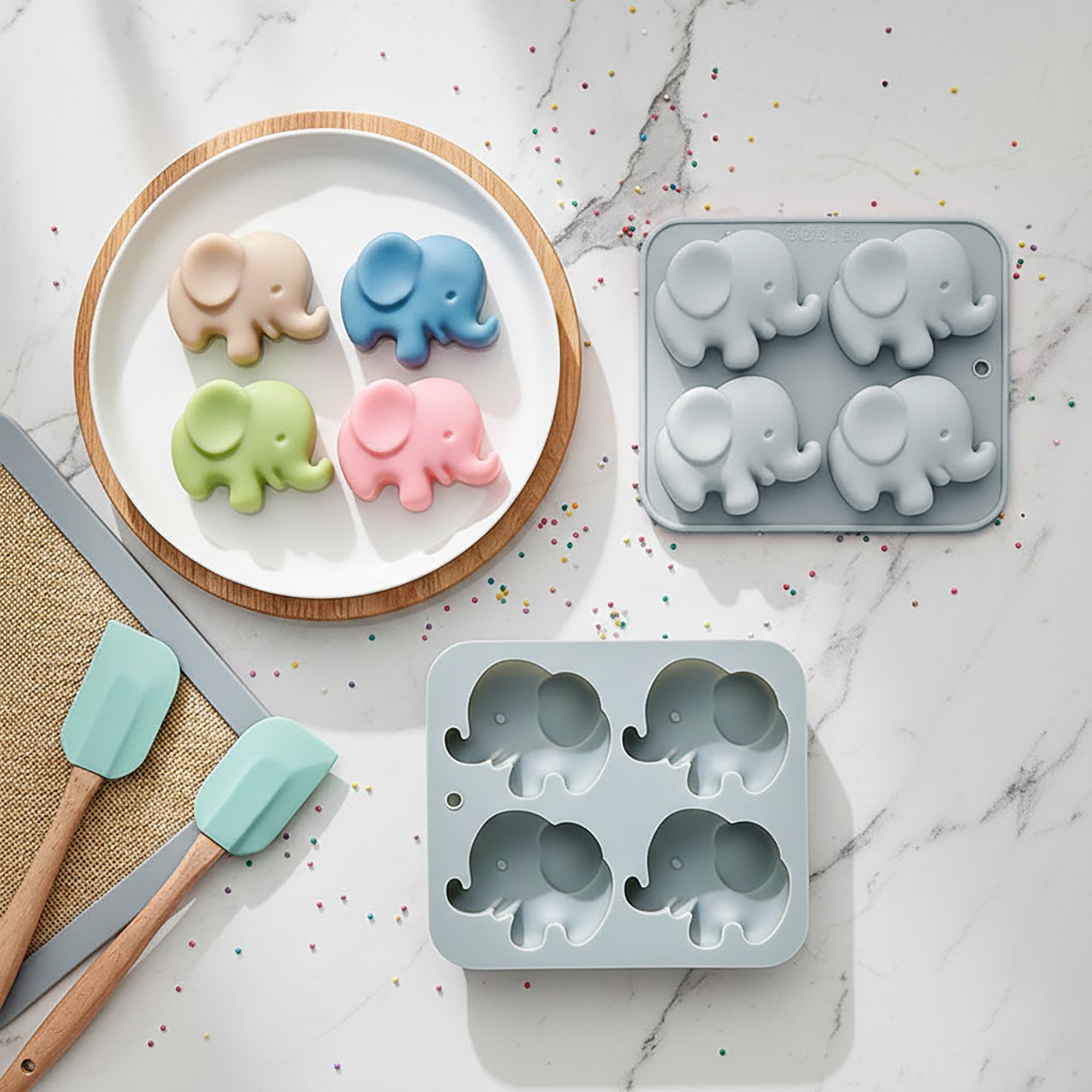Anna-Kaci 2-Piece Elephant Silicone Baking Mold Reusable Nonstick Cake Chocolate Mold