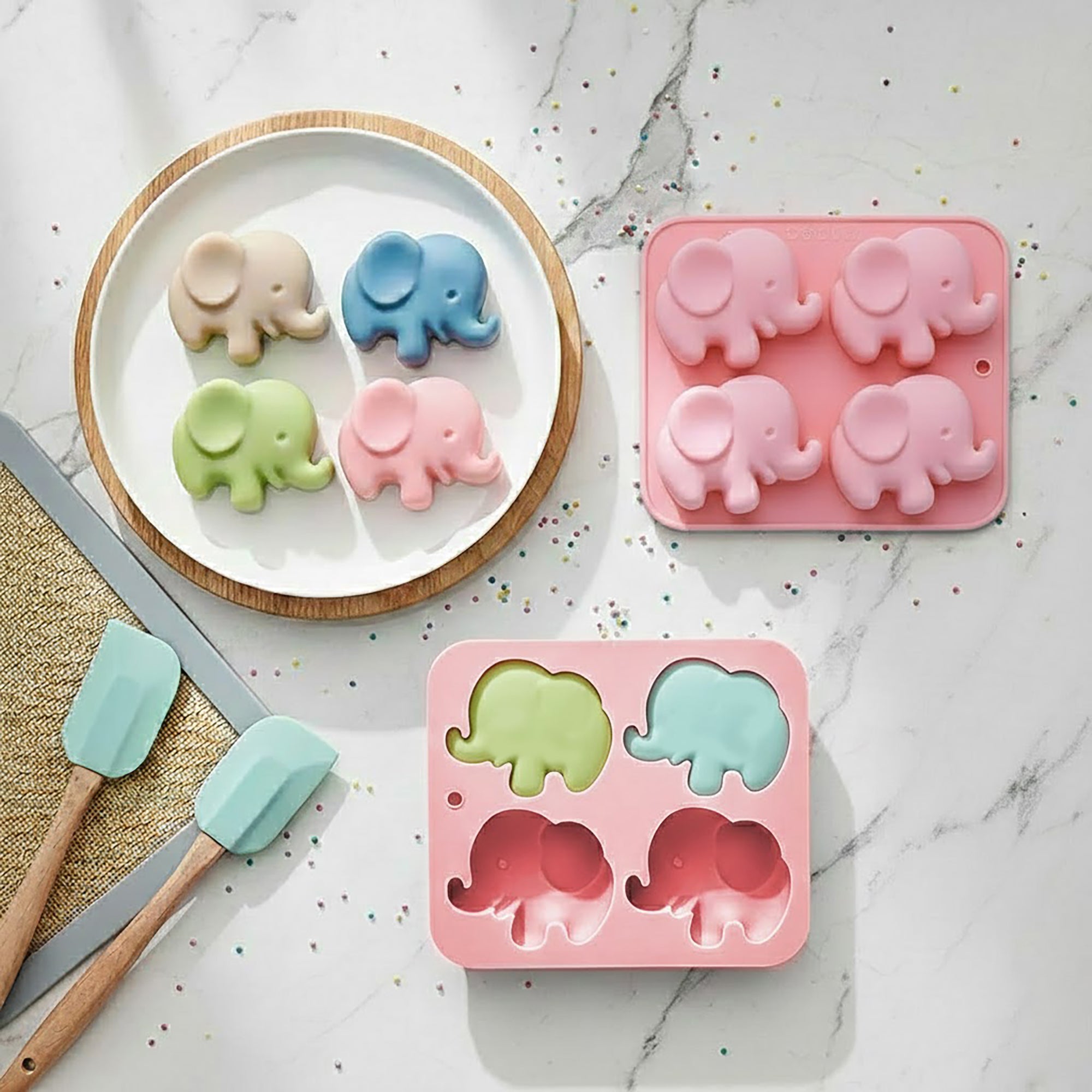Anna-Kaci 2-Piece Elephant Silicone Baking Mold Reusable Nonstick Cake Chocolate Mold