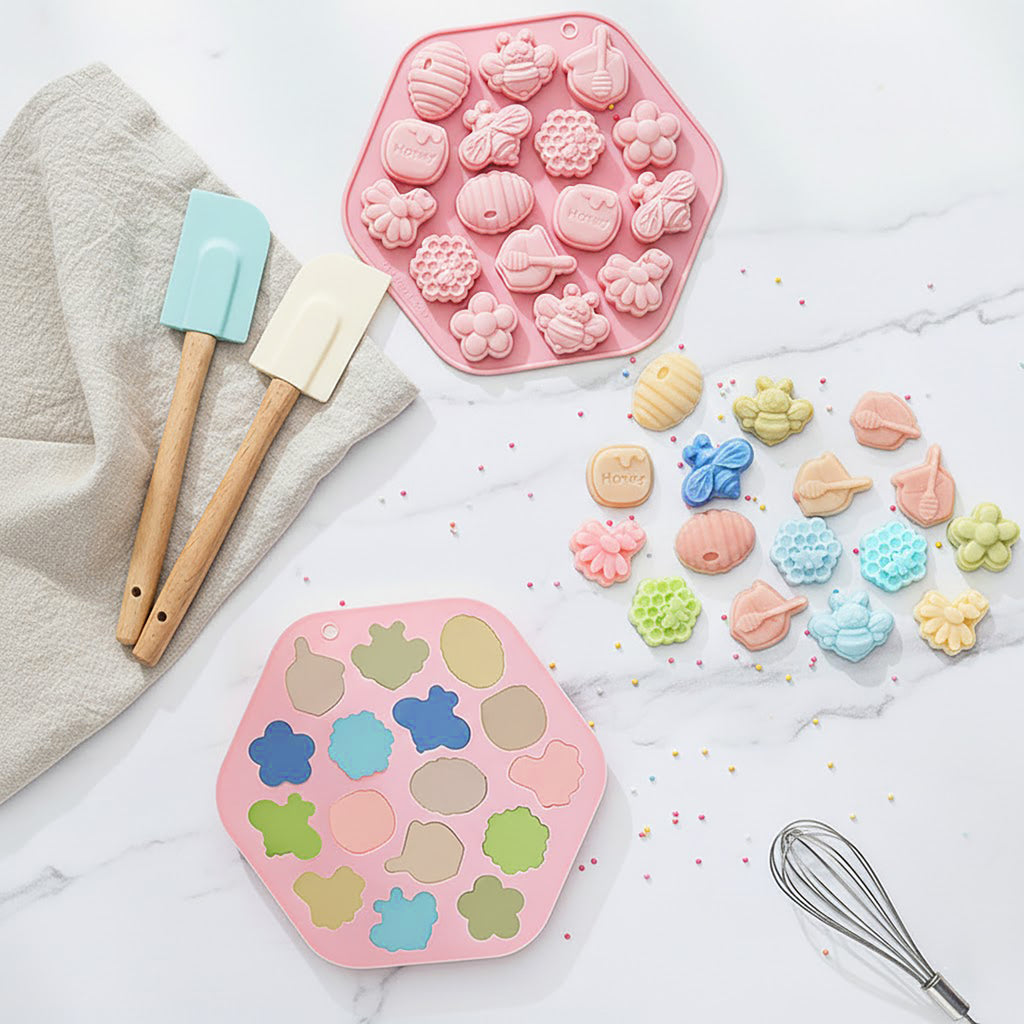 Anna-Kaci 2-Piece Honey Bee Silicone Baking Mold Set Nonstick Flexible Chocolate Candy Dessert Mold