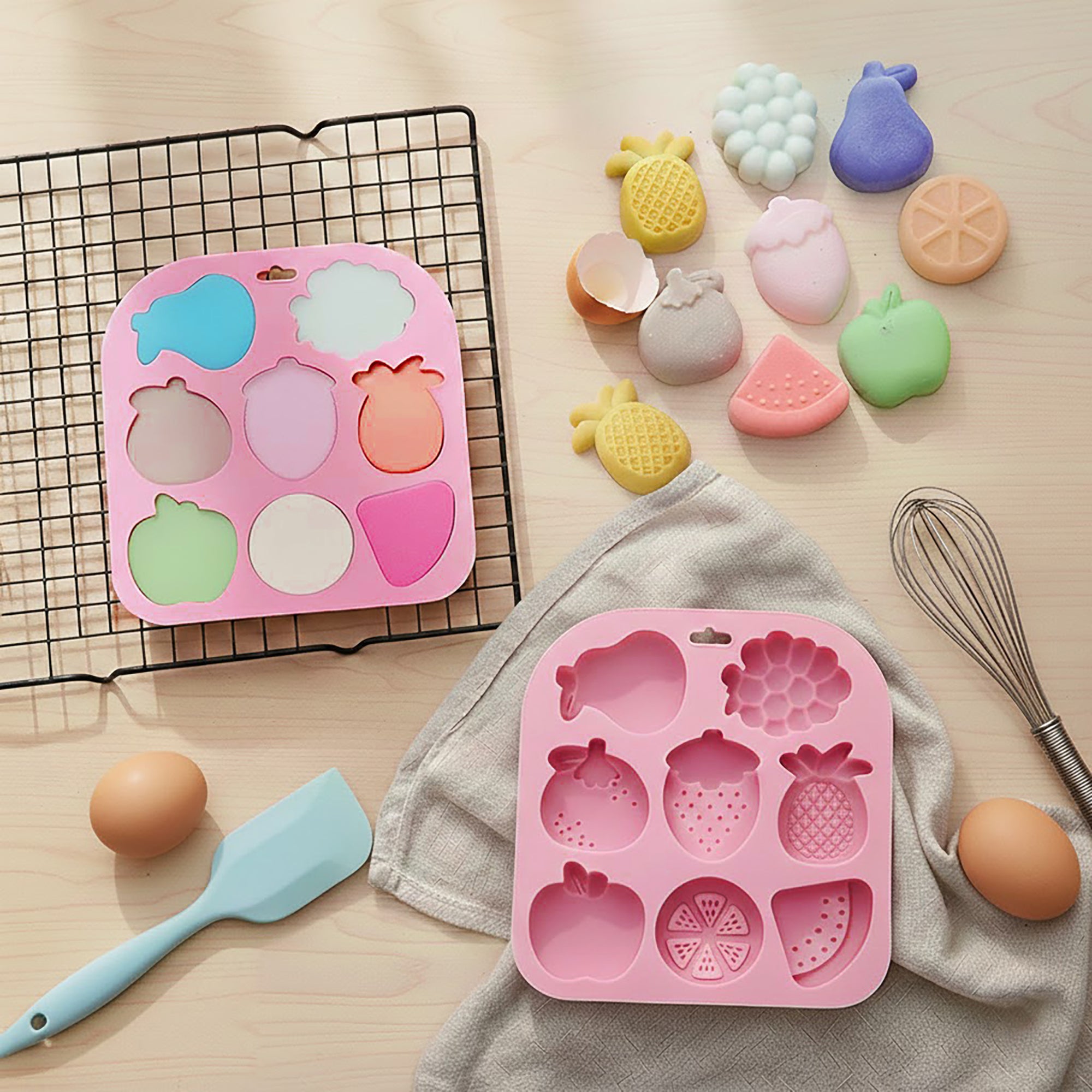 Anna-Kaci 2-Piece Fruit Shape Silicone Baking Mold Set Nonstick Flexible Chocolate Candy Dessert Mold