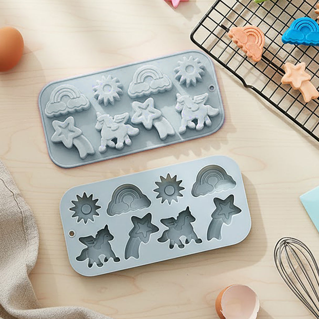 Anna-Kaci 2-Piece Rainbow and Unicorn Silicone Baking Mold Set Nonstick Flexible Candy Dessert Mold