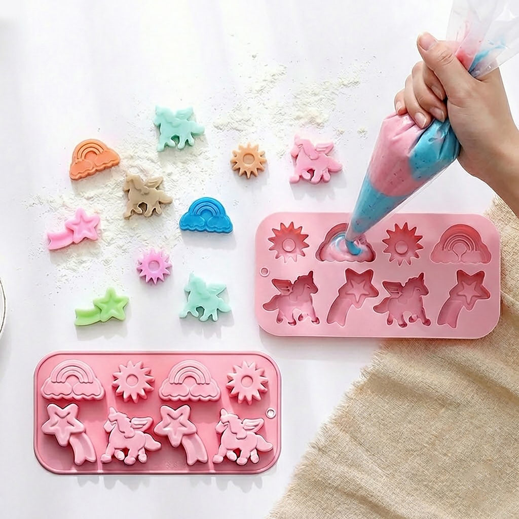Anna-Kaci 2-Piece Rainbow and Unicorn Silicone Baking Mold Set Nonstick Flexible Candy Dessert Mold