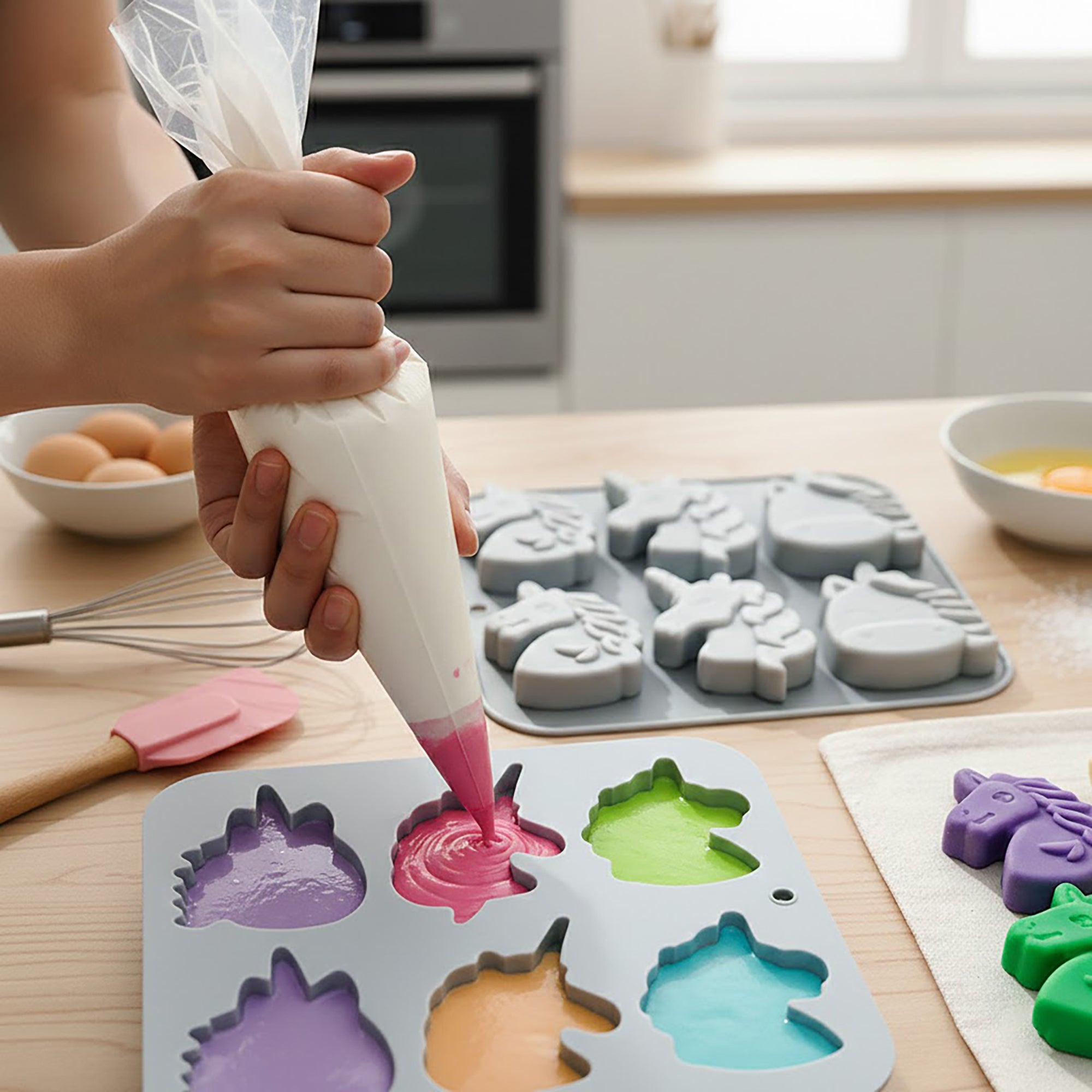 Anna-Kaci 2-Piece Unicorn Silicone Baking Mold Set Nonstick Flexible Chocolate Candy Dessert Mold