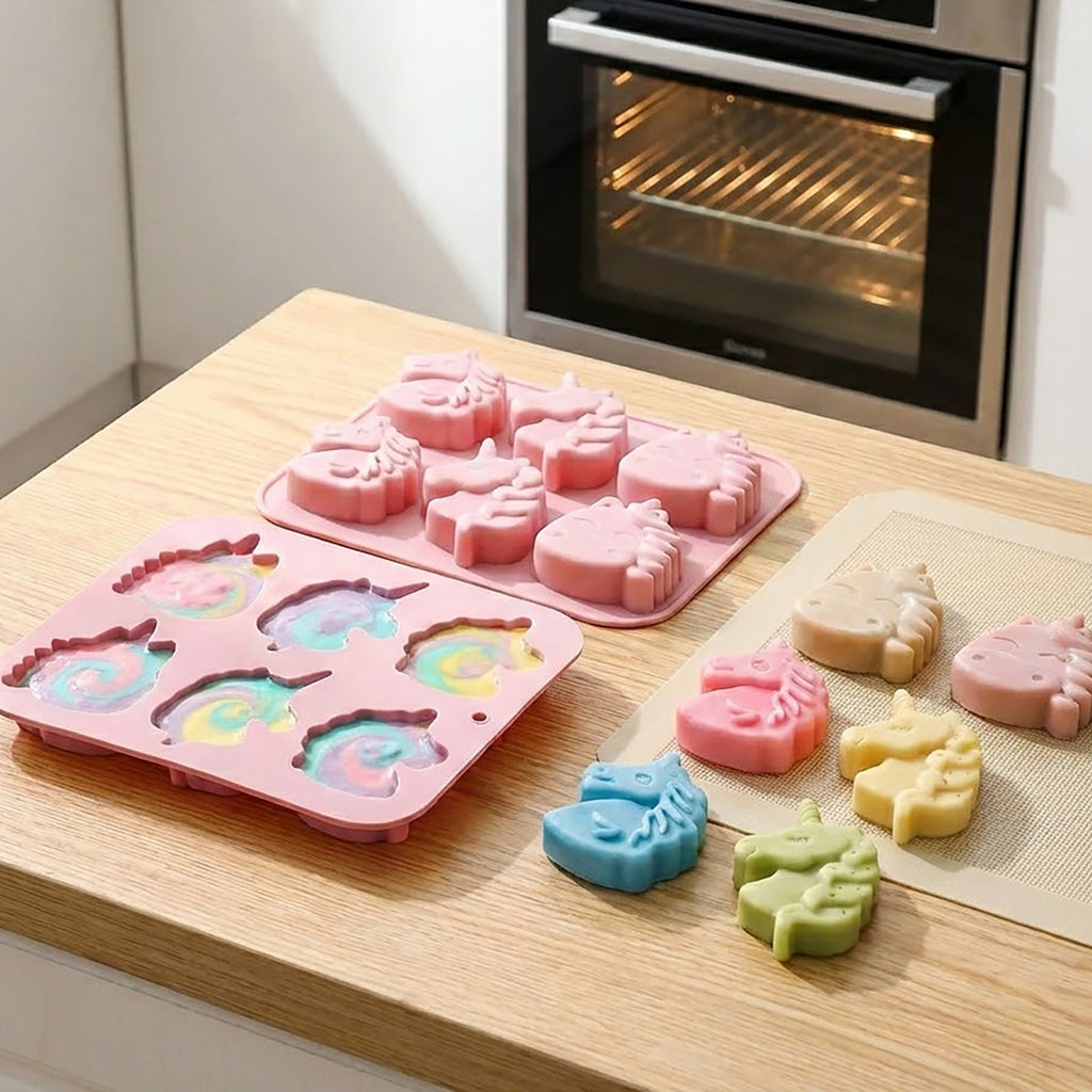 Anna-Kaci 2-Piece Unicorn Silicone Baking Mold Set Nonstick Flexible Chocolate Candy Dessert Mold