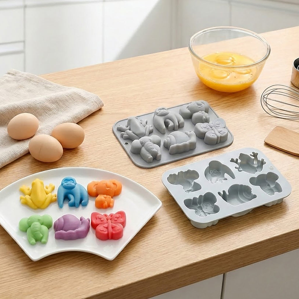 Anna-Kaci 2-Piece Animal Silicone Baking Mold Set Nonstick Flexible Chocolate Candy Dessert Mold