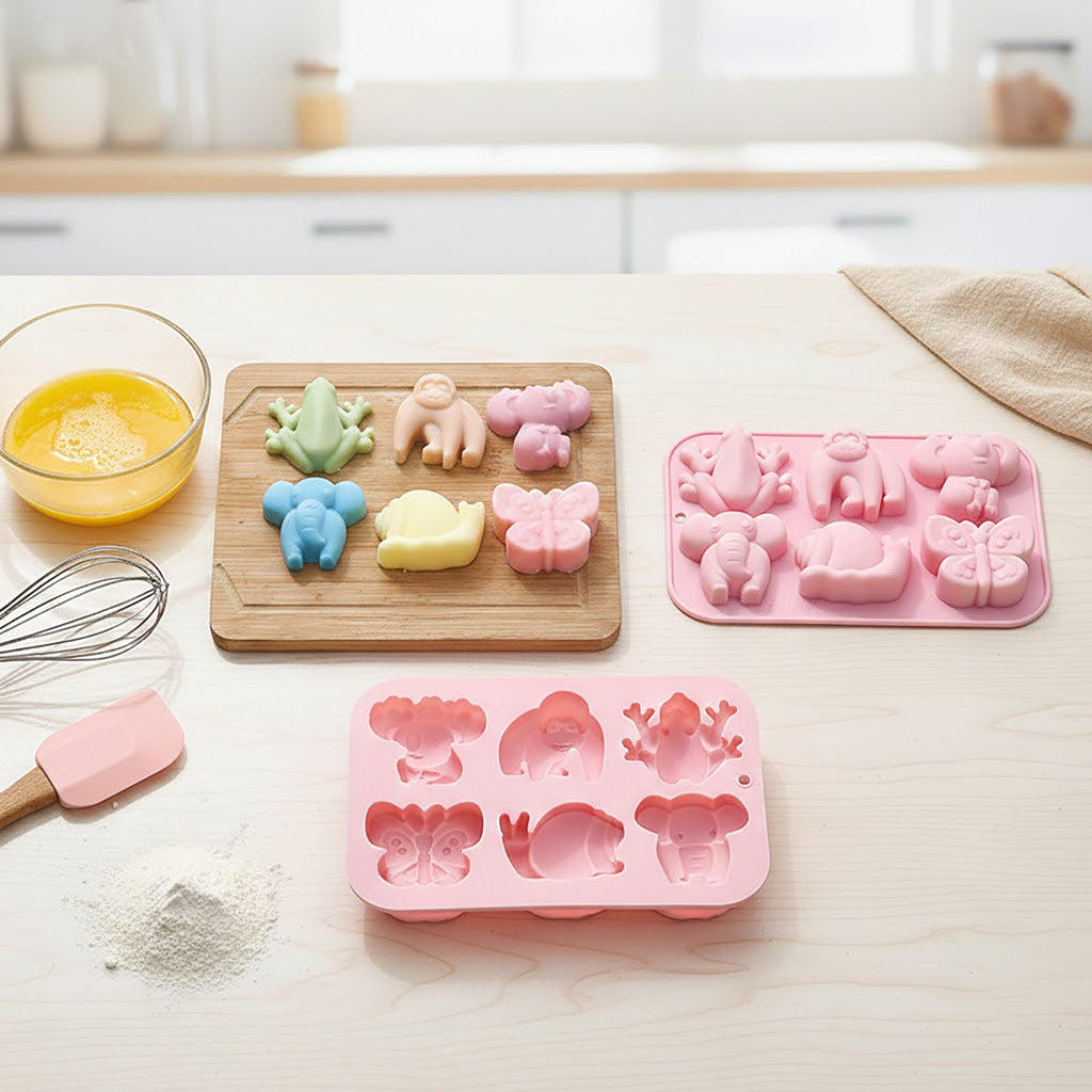 Anna-Kaci 2-Piece Animal Silicone Baking Mold Set Nonstick Flexible Chocolate Candy Dessert Mold