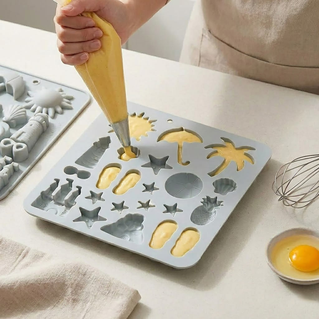 Anna-Kaci 2-Piece Beach Silicone Baking Mold Set Nonstick Summer Shape Chocolate Candy Dessert Mold