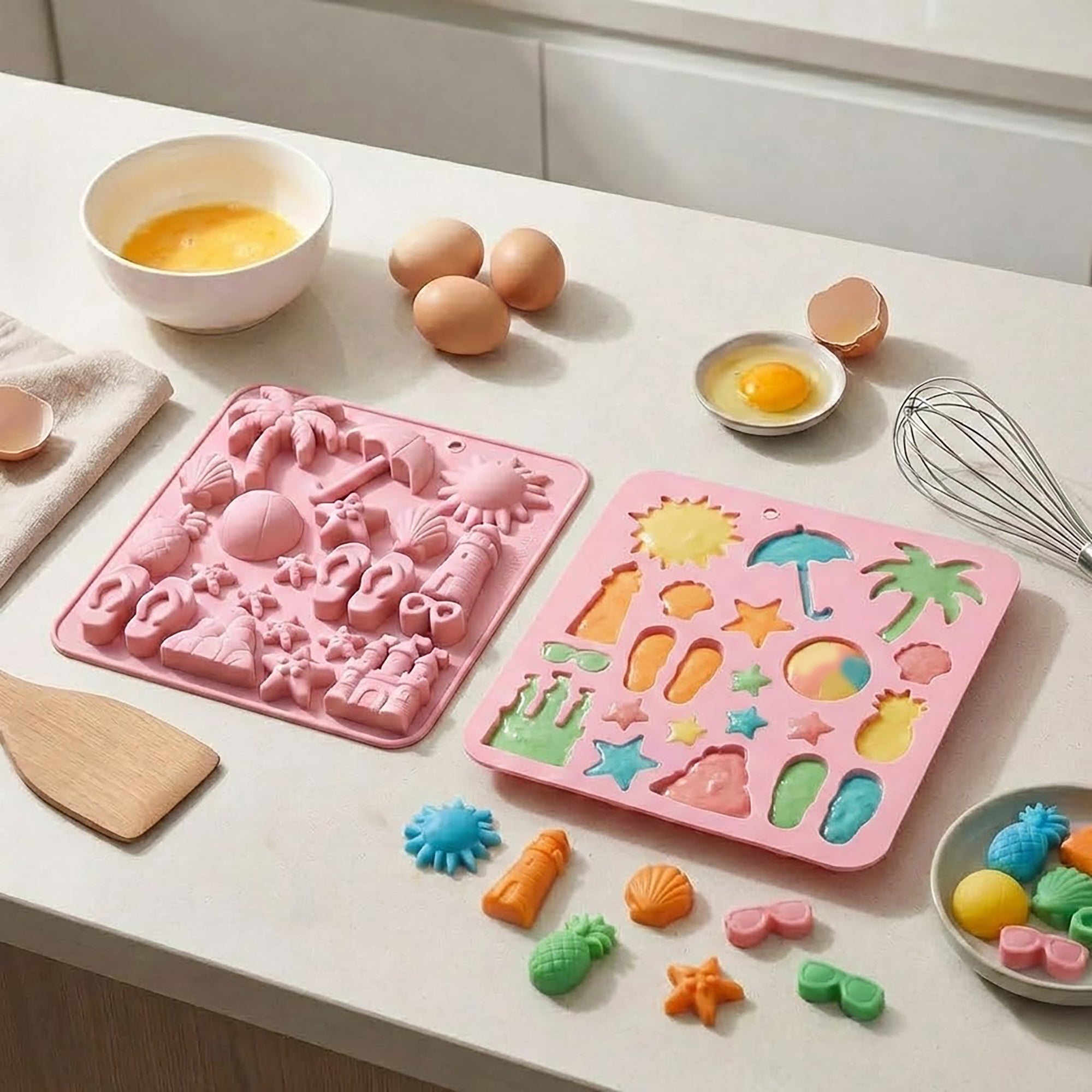 Anna-Kaci 2-Piece Beach Silicone Baking Mold Set Nonstick Summer Shape Chocolate Candy Dessert Mold