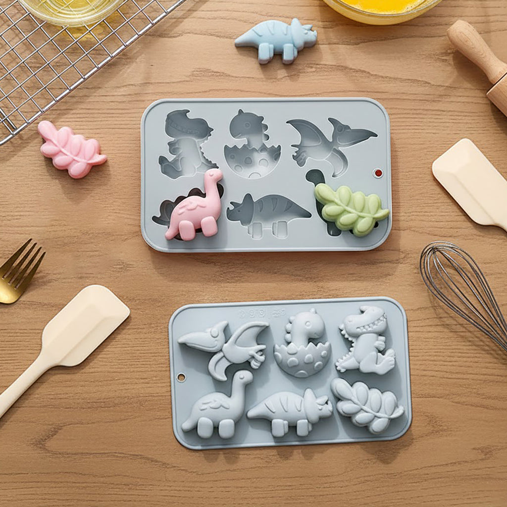 Anna-Kaci 2-Piece Dinosaur Silicone Baking Mold Set Nonstick Flexible Chocolate Candy Dessert Mold