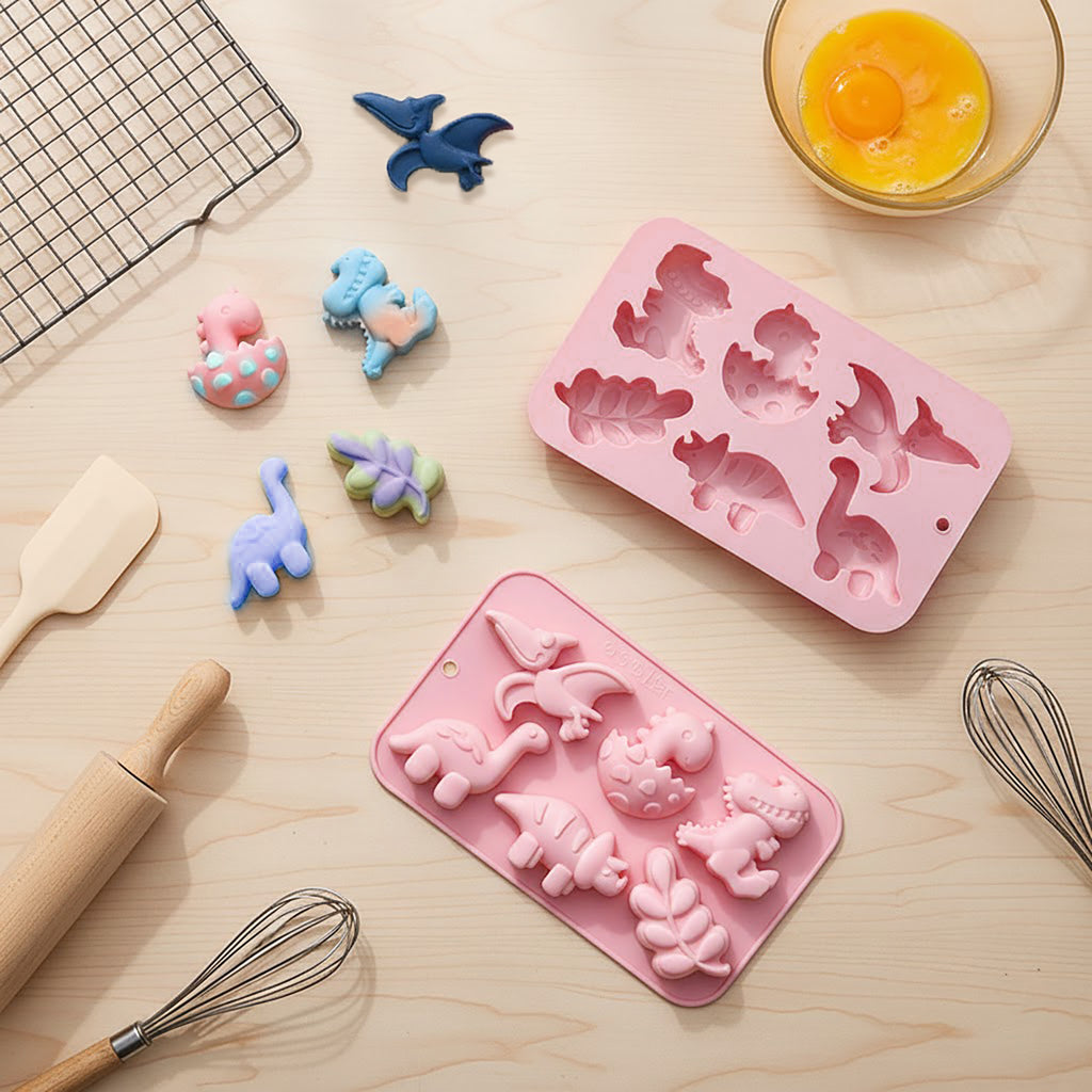 Anna-Kaci 2-Piece Dinosaur Silicone Baking Mold Set Nonstick Flexible Chocolate Candy Dessert Mold