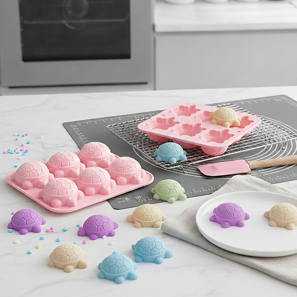 Anna-Kaci 2-Piece Turtle Silicone Baking Mold Set Nonstick Flexible Chocolate Candy Dessert Mold
