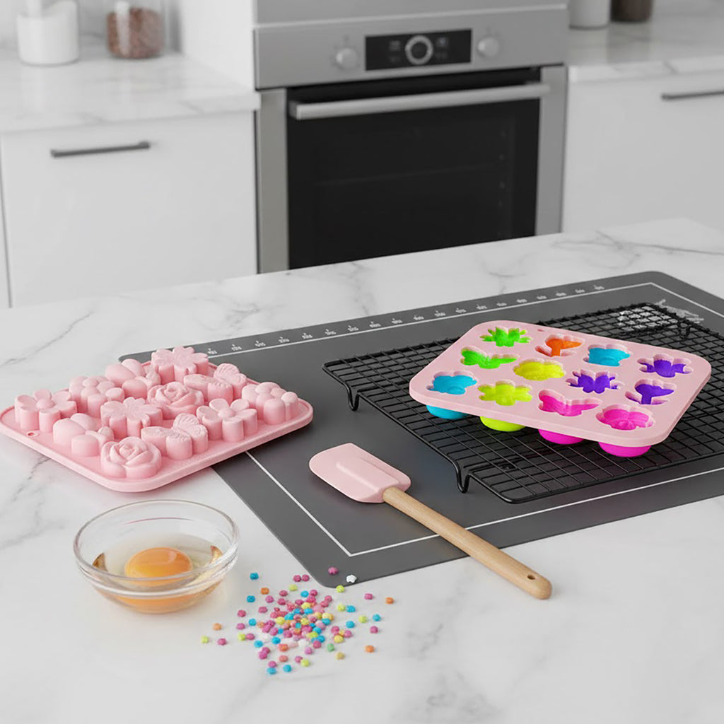 Anna-Kaci 2-Piece Silicone Flower and Butterfly Baking Mold Set Nonstick Flexible Candy Chocolate Mold