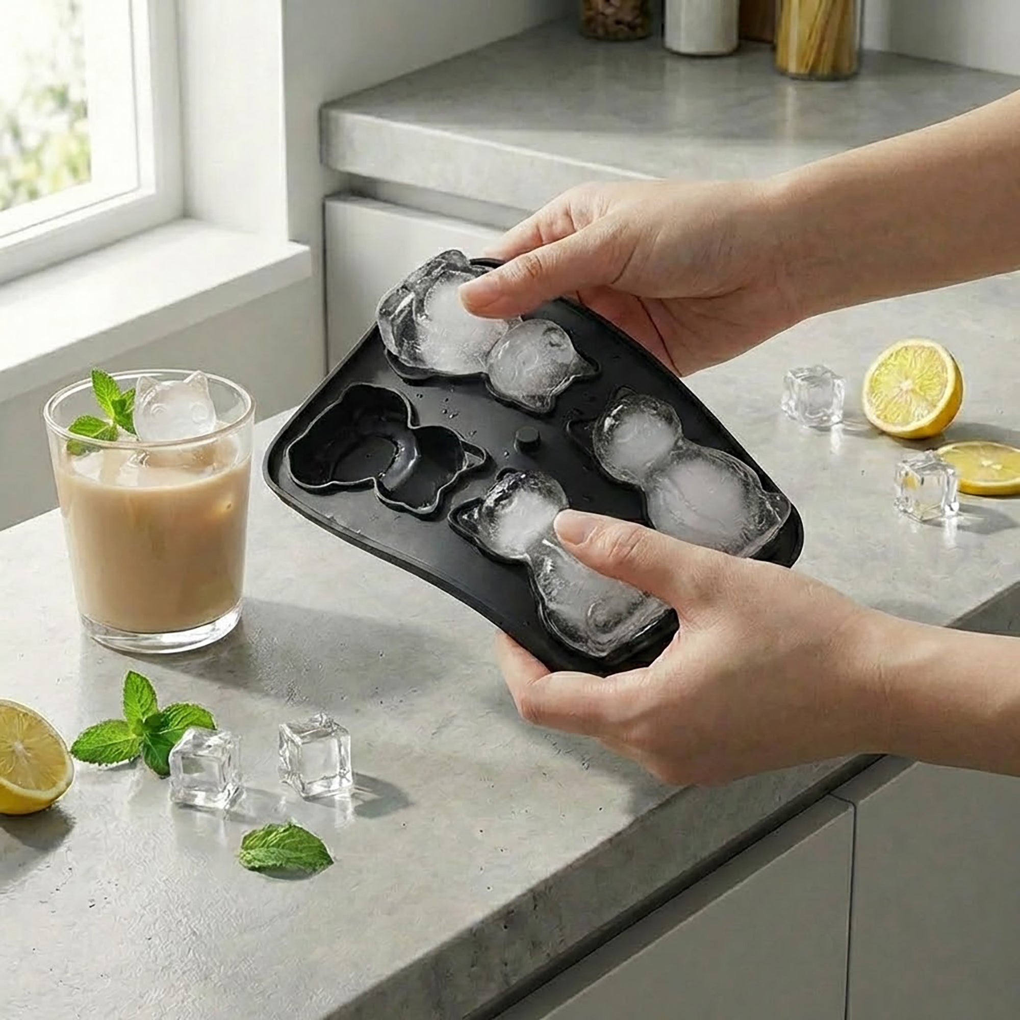 Anna-Kaci Cat Shaped Ice Cube Tray Silicone Large Mold with Easy Release Flexible Freezer Tray