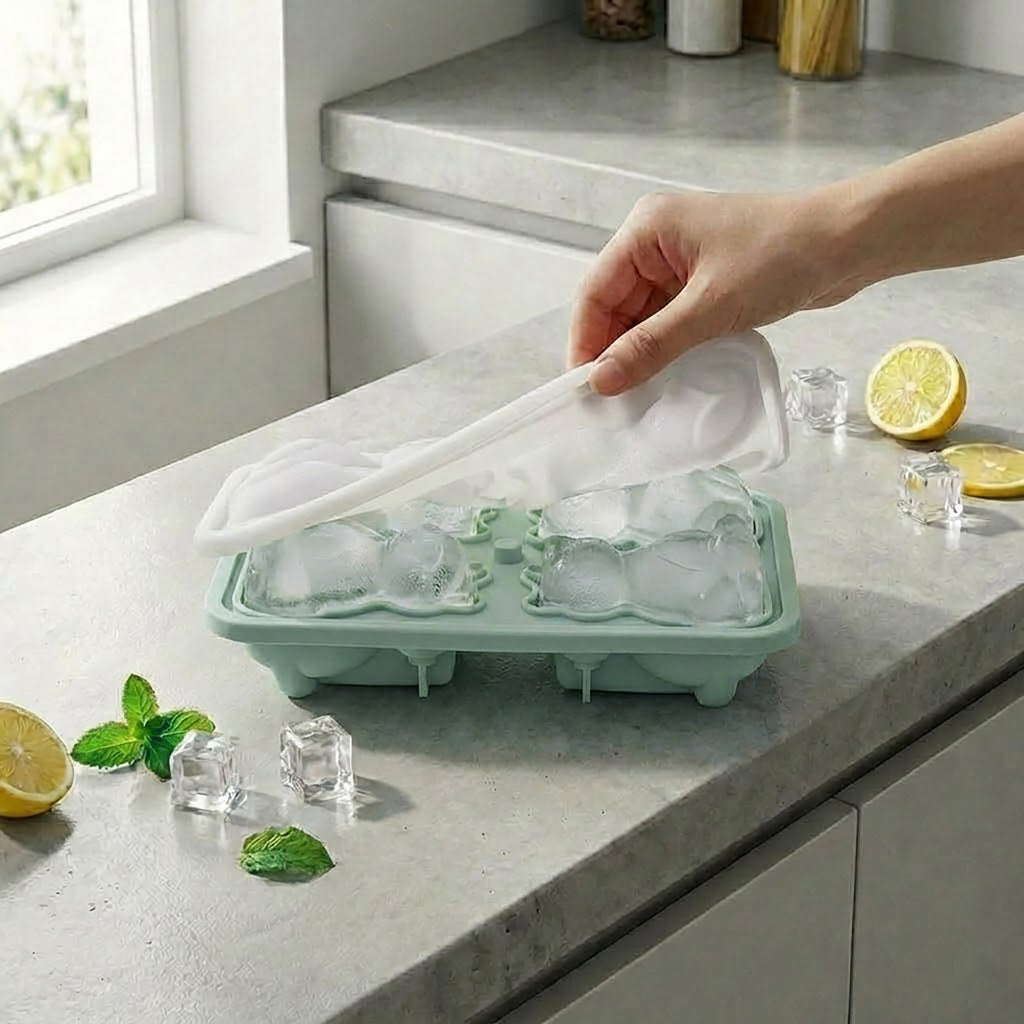 Anna-Kaci Cat Shaped Ice Cube Tray Silicone Large Mold with Easy Release Flexible Freezer Tray