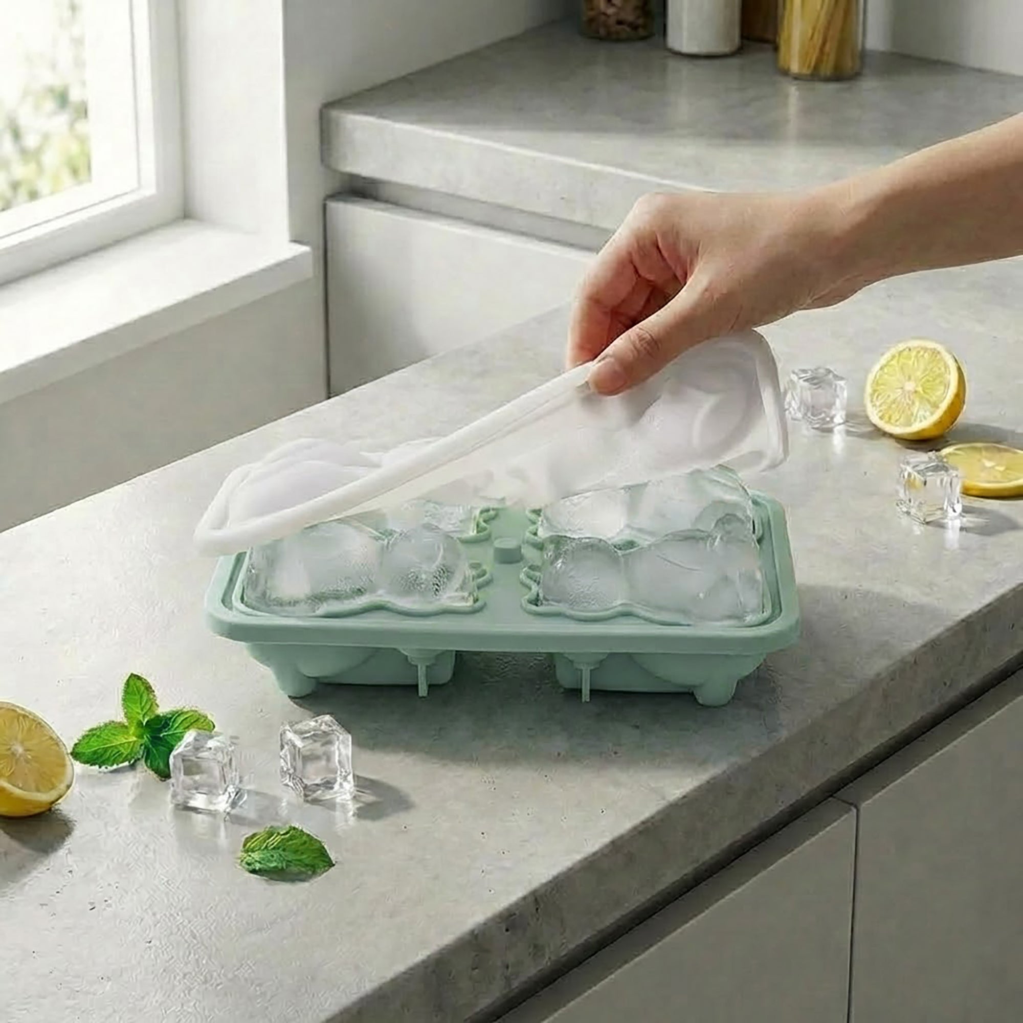 Anna-Kaci Cat Shaped Ice Cube Tray Silicone Large Mold with Easy Release Flexible Freezer Tray