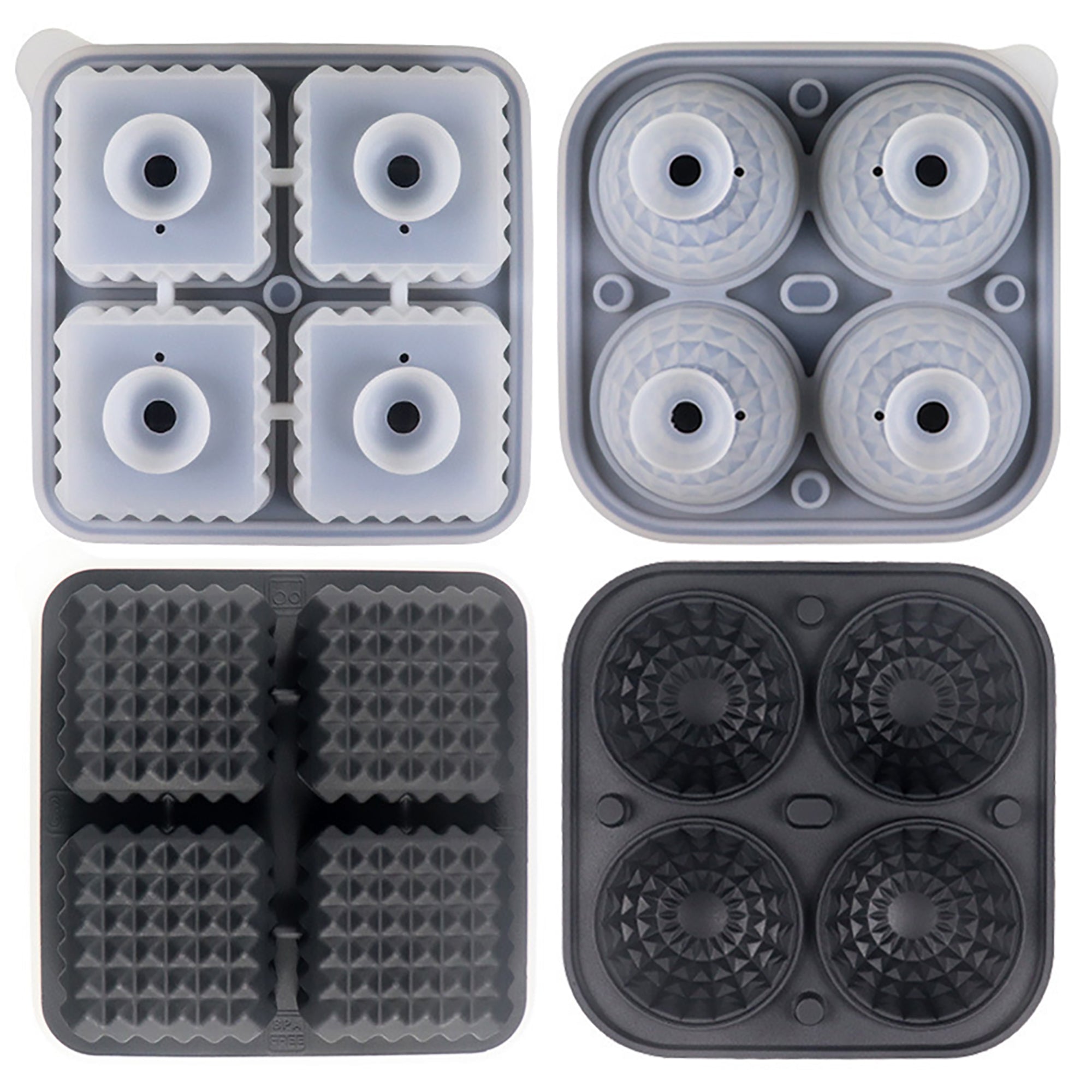 Anna-Kaci 2-Piece Ice Cube Tray Set Round and Square Large Mold with Easy Release Flexible Silicone Design