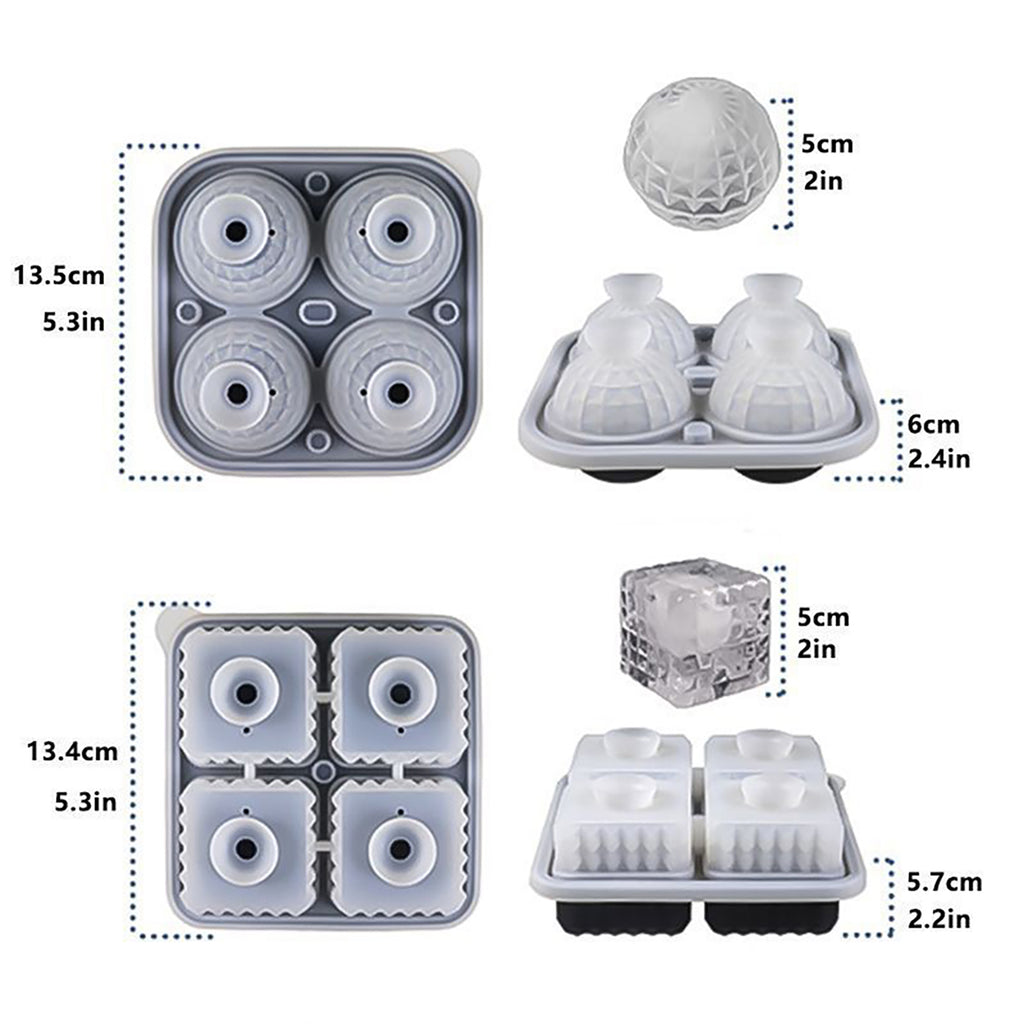 Anna-Kaci 2-Piece Ice Cube Tray Set Round and Square Large Mold with Easy Release Flexible Silicone Design