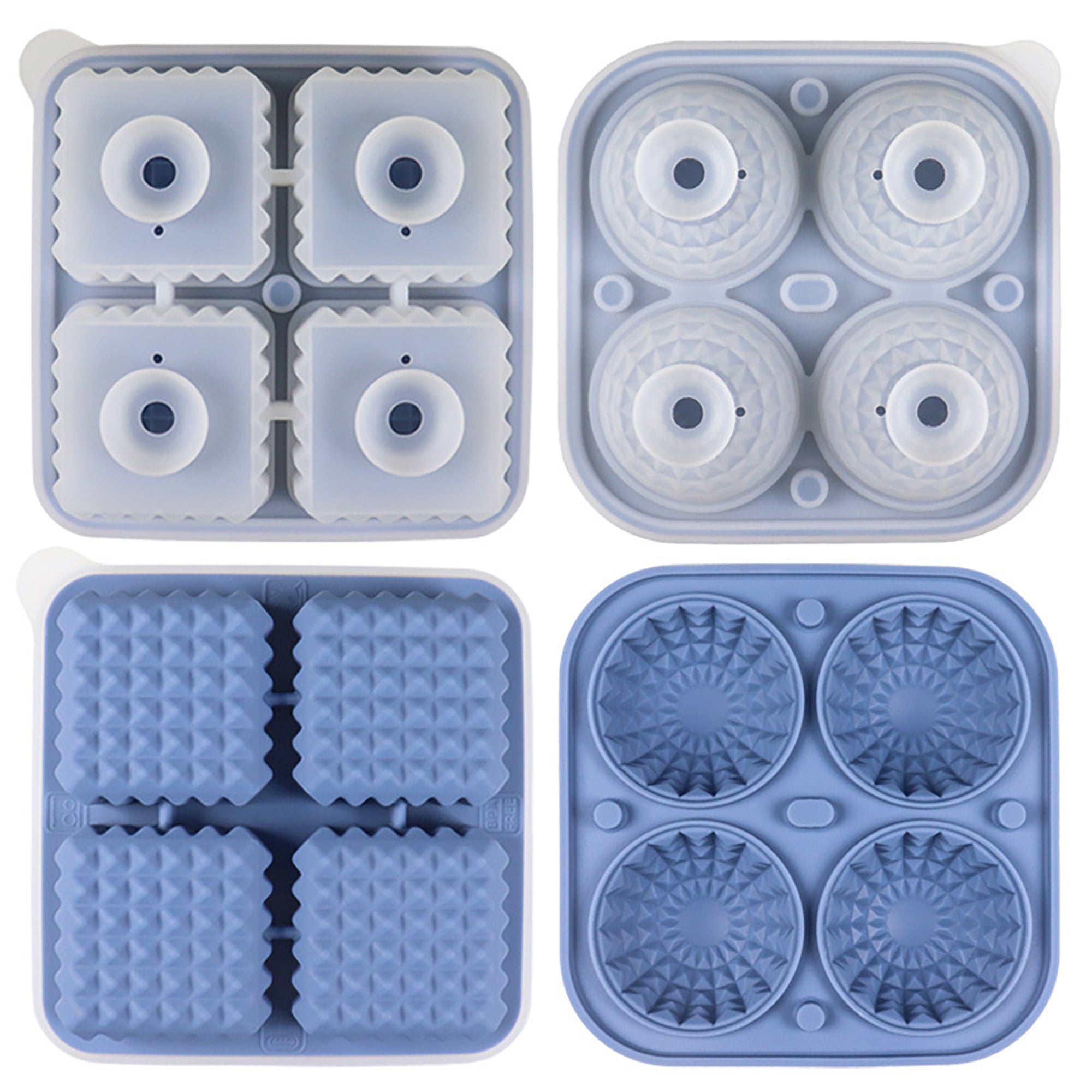 Anna-Kaci 2-Piece Ice Cube Tray Set Round and Square Large Mold with Easy Release Flexible Silicone Design
