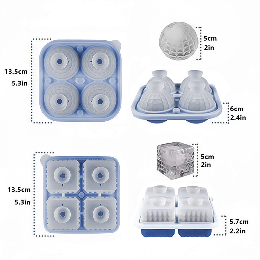 Anna-Kaci 2-Piece Ice Cube Tray Set Round and Square Large Mold with Easy Release Flexible Silicone Design