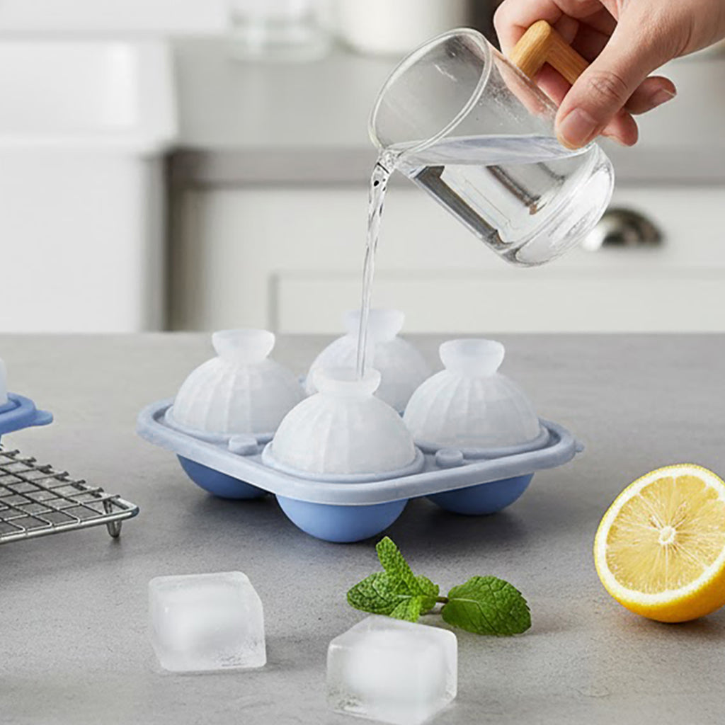 Anna-Kaci 2-Piece Ice Cube Tray Set Round and Square Large Mold with Easy Release Flexible Silicone Design