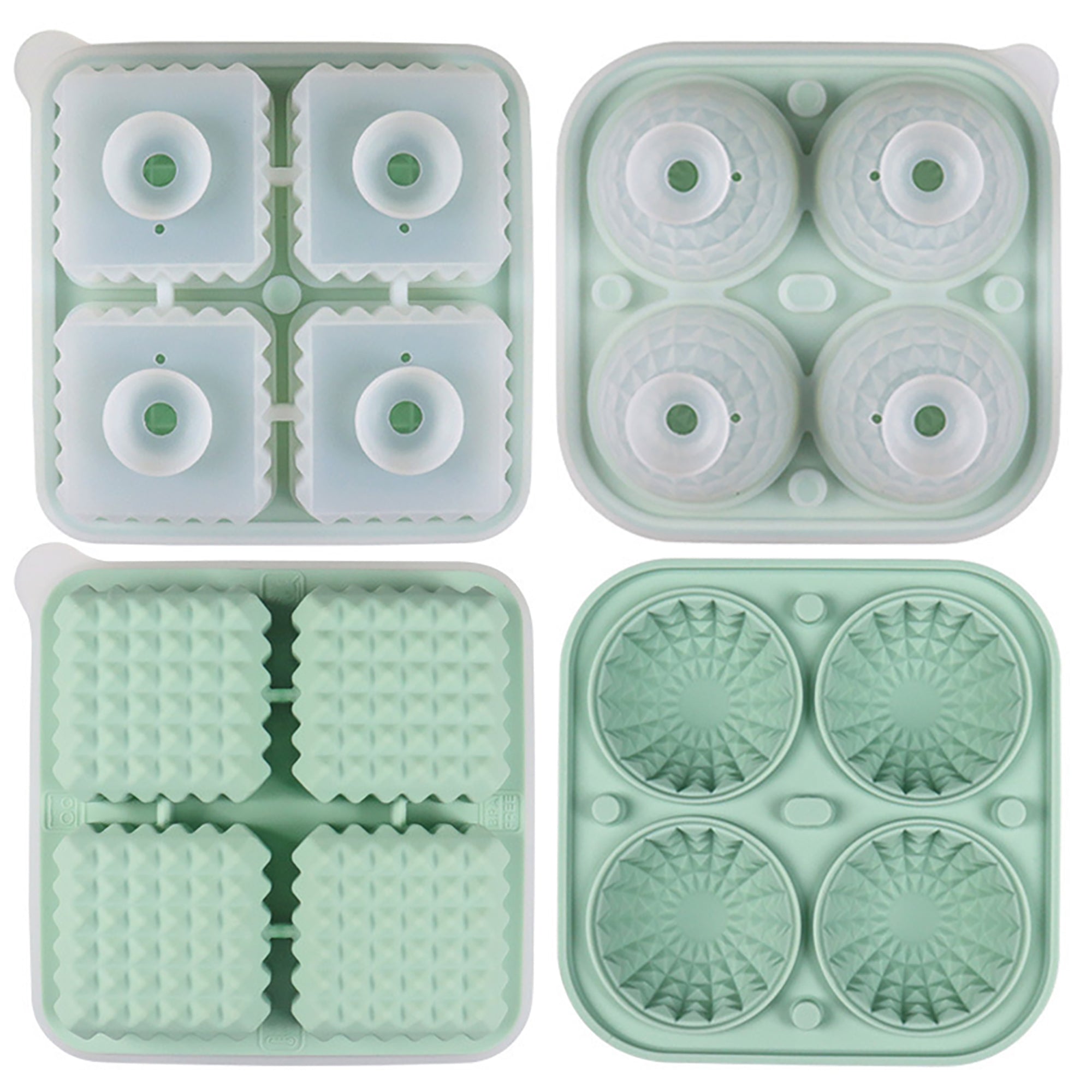 Anna-Kaci 2-Piece Ice Cube Tray Set Round and Square Large Mold with Easy Release Flexible Silicone Design