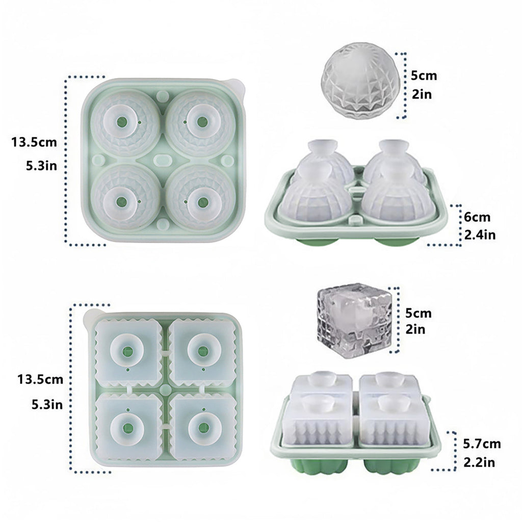 Anna-Kaci 2-Piece Ice Cube Tray Set Round and Square Large Mold with Easy Release Flexible Silicone Design