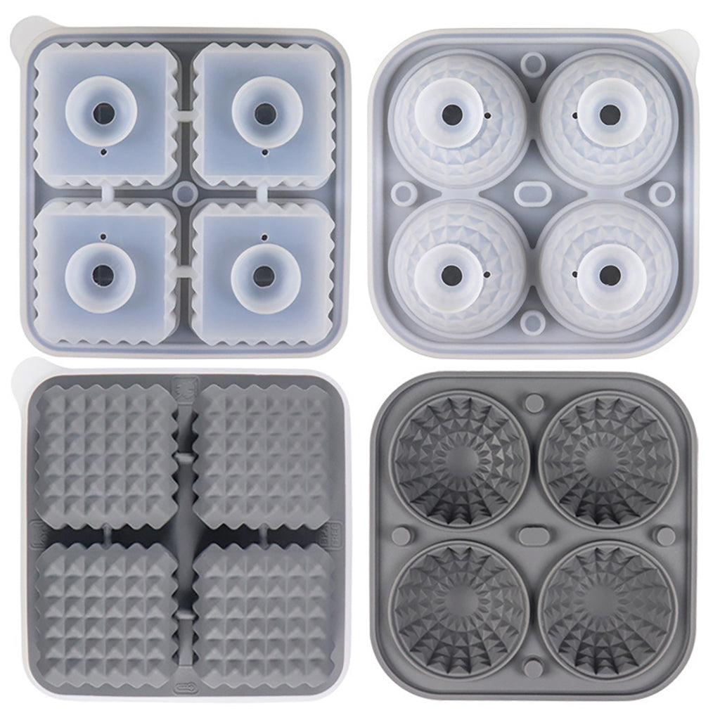 Anna-Kaci 2-Piece Ice Cube Tray Set Round and Square Large Mold with Easy Release Flexible Silicone Design