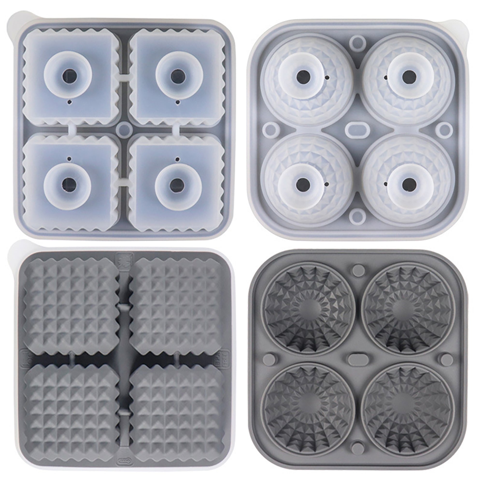 Anna-Kaci 2-Piece Ice Cube Tray Set Round and Square Large Mold with Easy Release Flexible Silicone Design