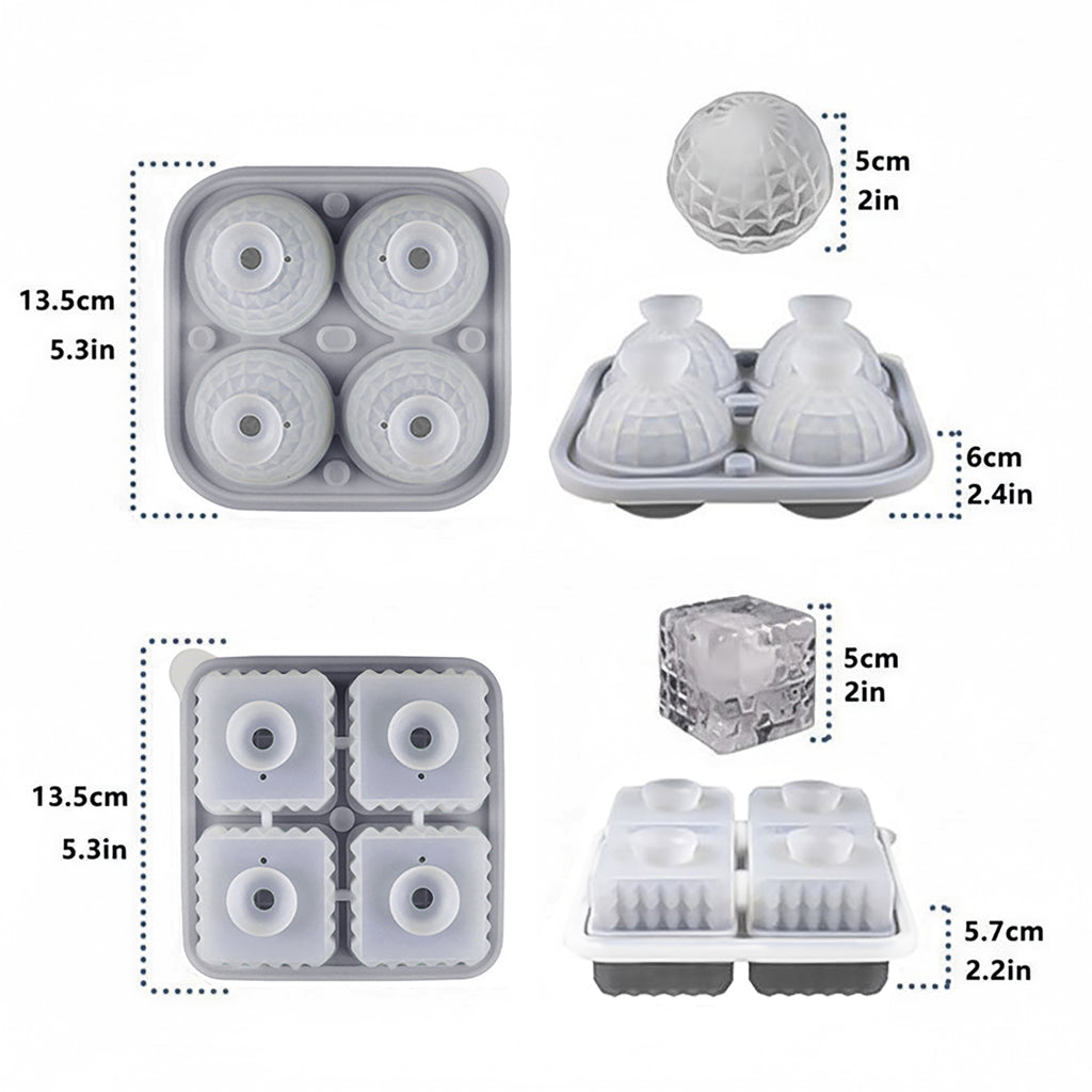 Anna-Kaci 2-Piece Ice Cube Tray Set Round and Square Large Mold with Easy Release Flexible Silicone Design