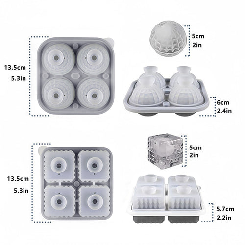 Anna-Kaci 2-Piece Ice Cube Tray Set Round and Square Large Mold with Easy Release Flexible Silicone Design