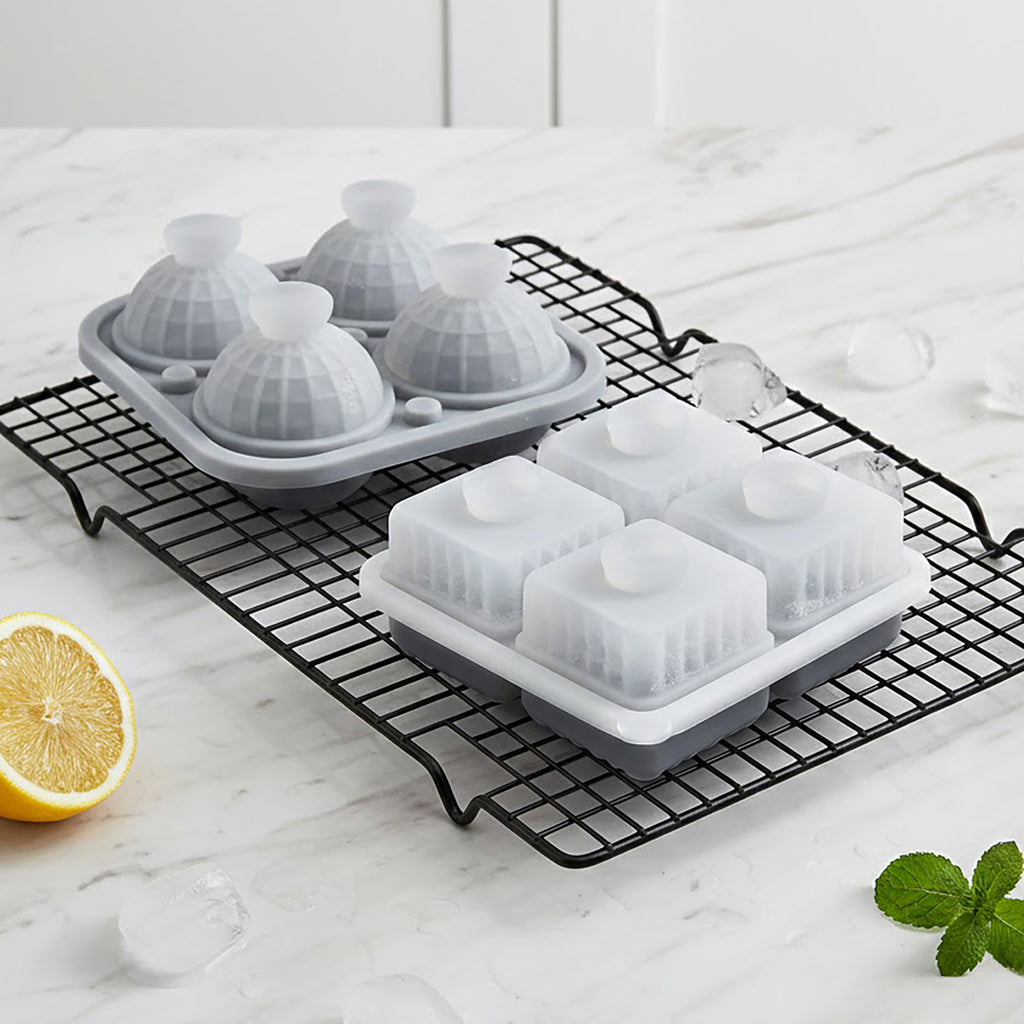 Anna-Kaci 2-Piece Ice Cube Tray Set Round and Square Large Mold with Easy Release Flexible Silicone Design