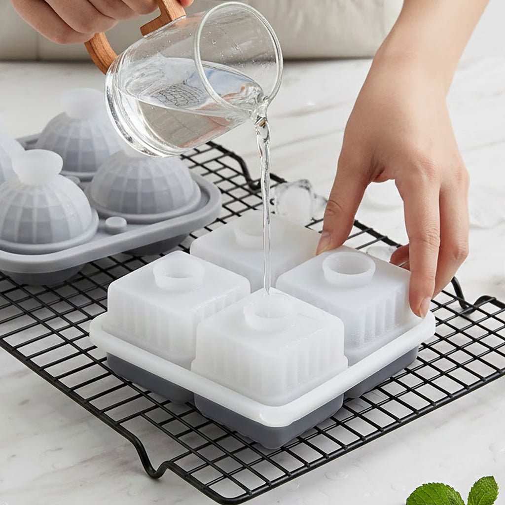 Anna-Kaci 2-Piece Ice Cube Tray Set Round and Square Large Mold with Easy Release Flexible Silicone Design