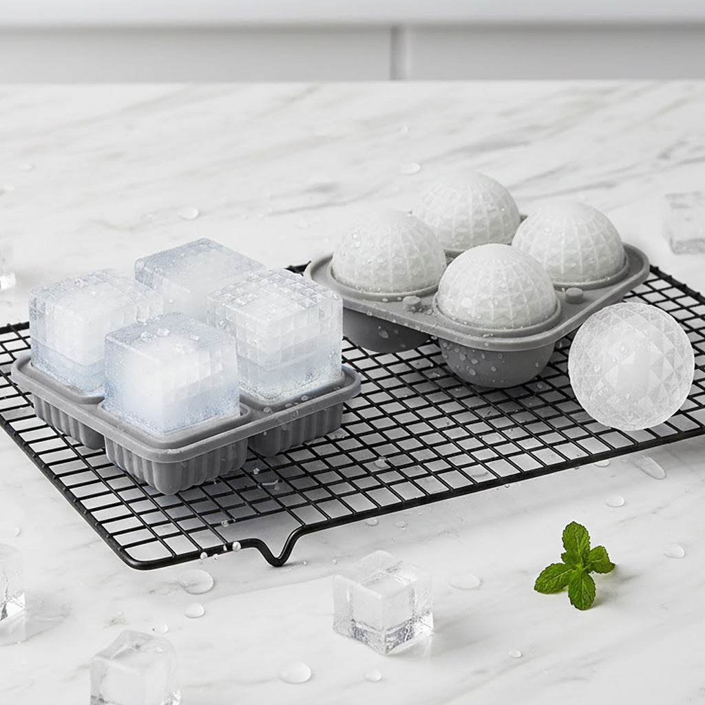 Anna-Kaci 2-Piece Ice Cube Tray Set Round and Square Large Mold with Easy Release Flexible Silicone Design