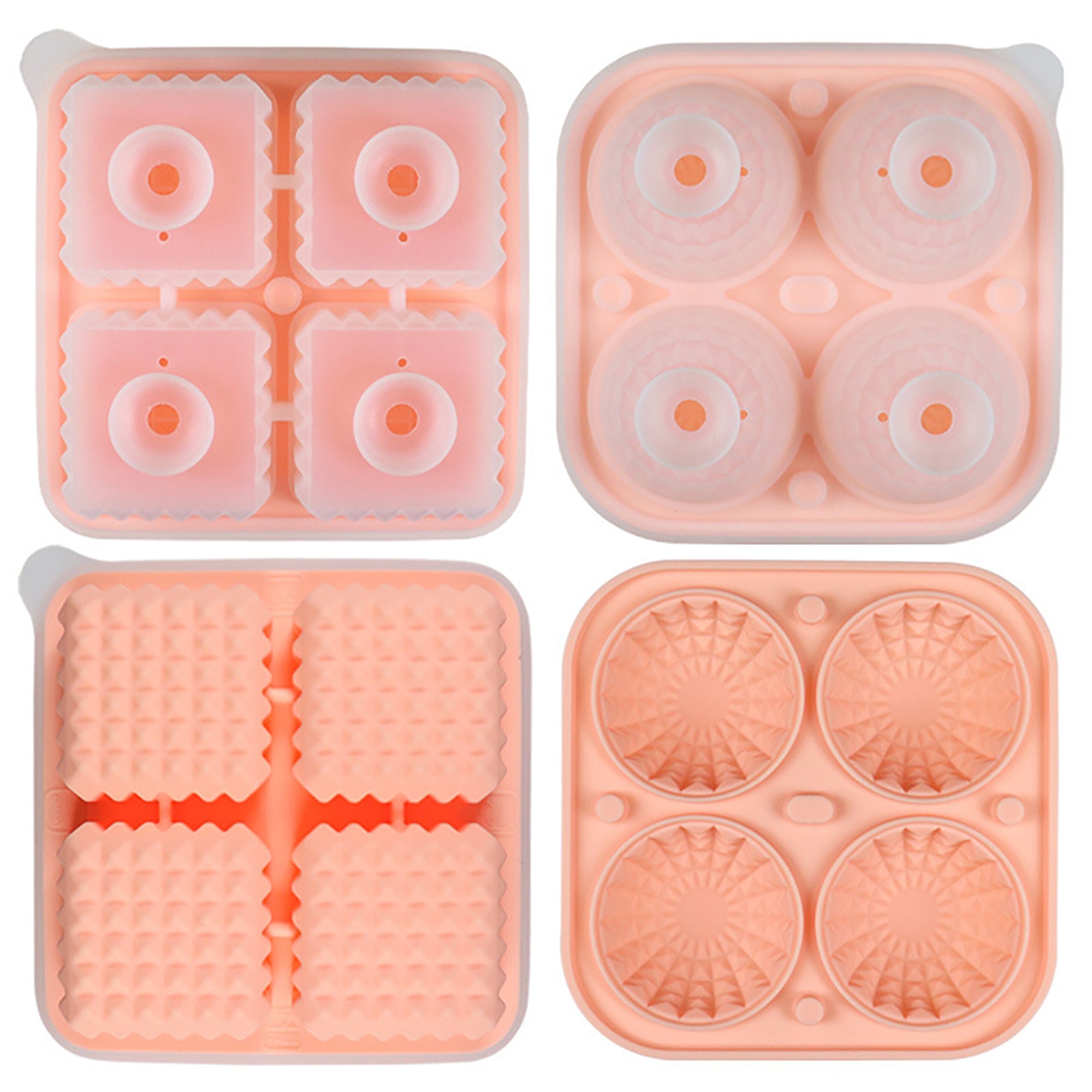 Anna-Kaci 2-Piece Ice Cube Tray Set Round and Square Large Mold with Easy Release Flexible Silicone Design