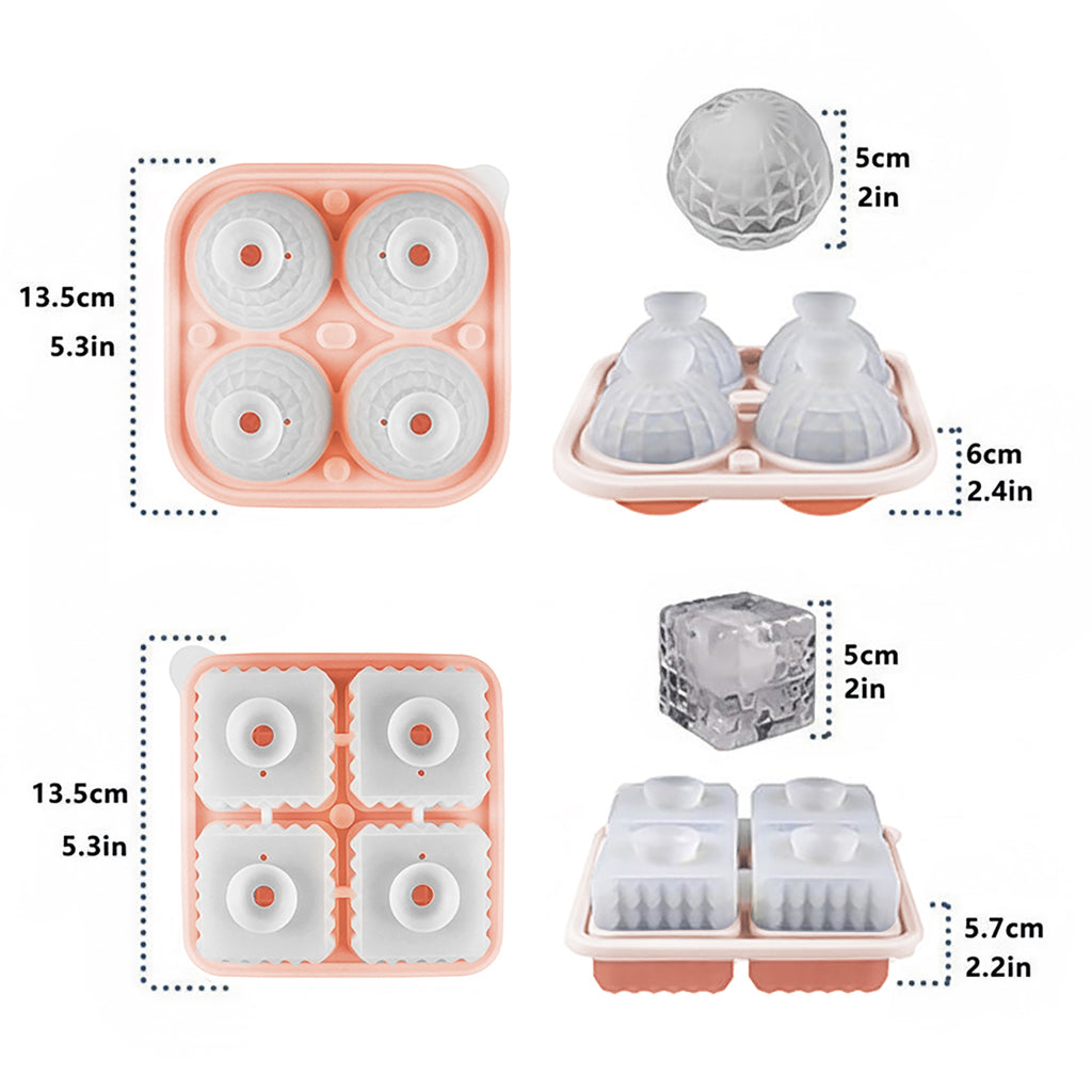 Anna-Kaci 2-Piece Ice Cube Tray Set Round and Square Large Mold with Easy Release Flexible Silicone Design