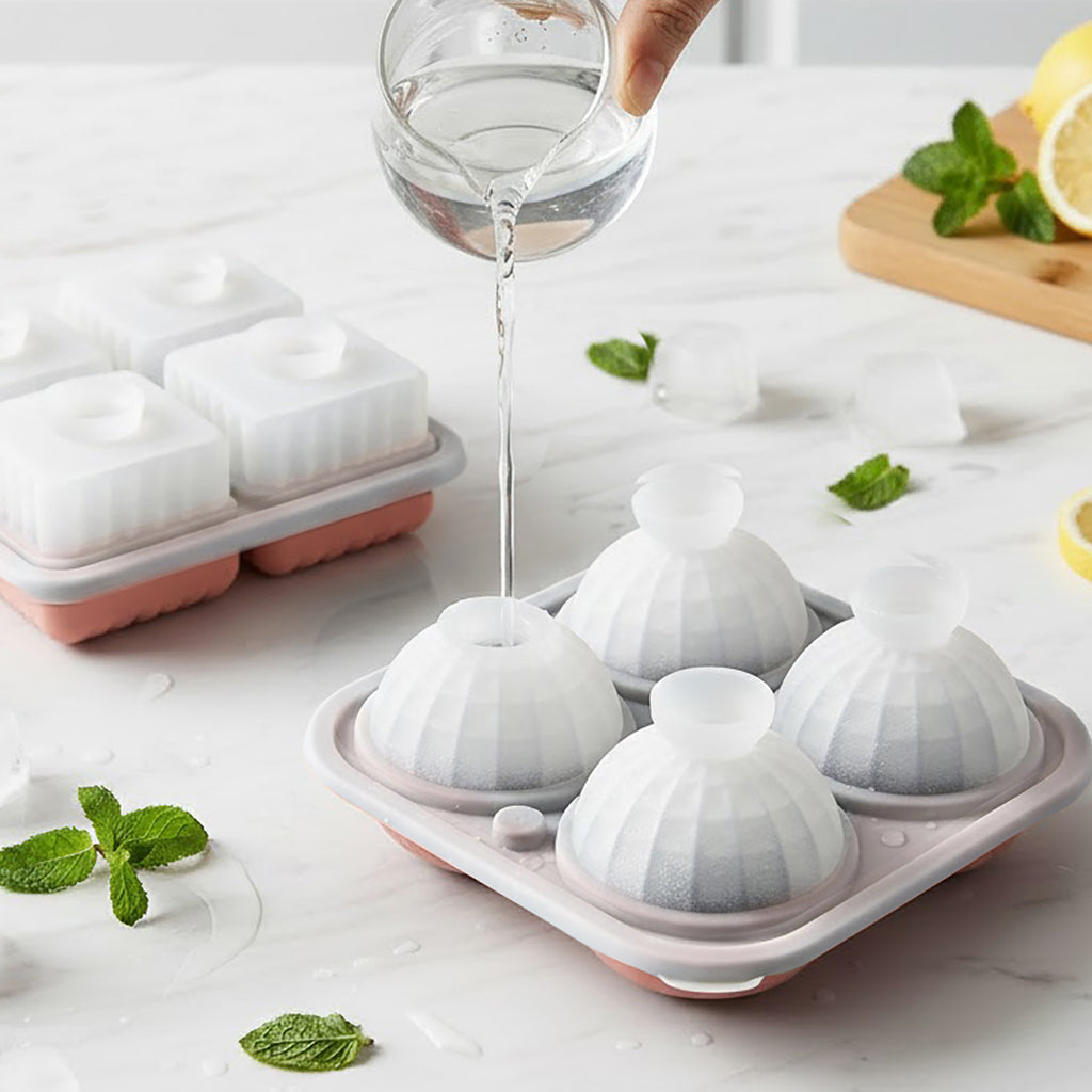 Anna-Kaci 2-Piece Ice Cube Tray Set Round and Square Large Mold with Easy Release Flexible Silicone Design