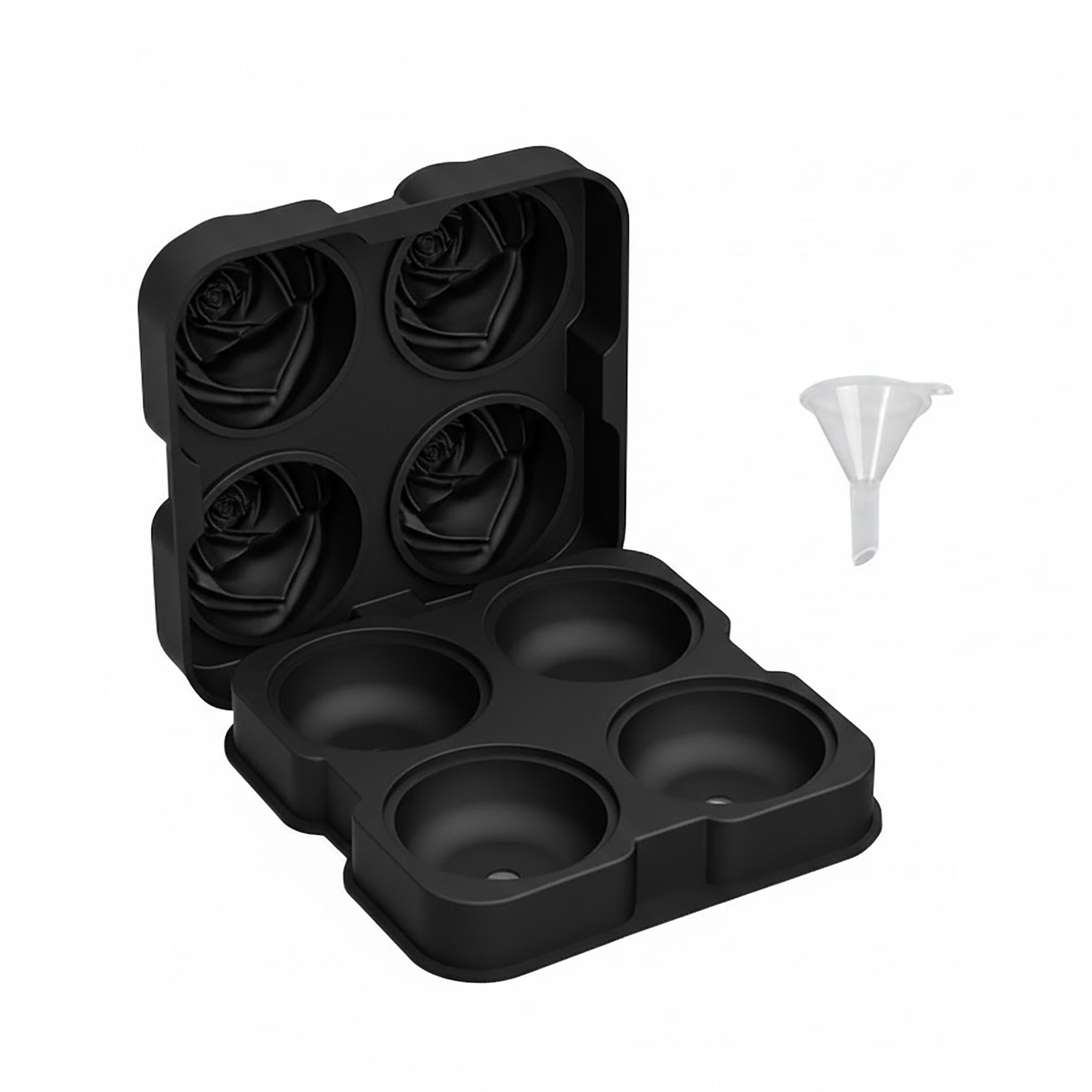 Anna-Kaci 2-Pack Rose Silicone Ice Mold 4-Cavity Large Flower Ice Cube Tray with Lid