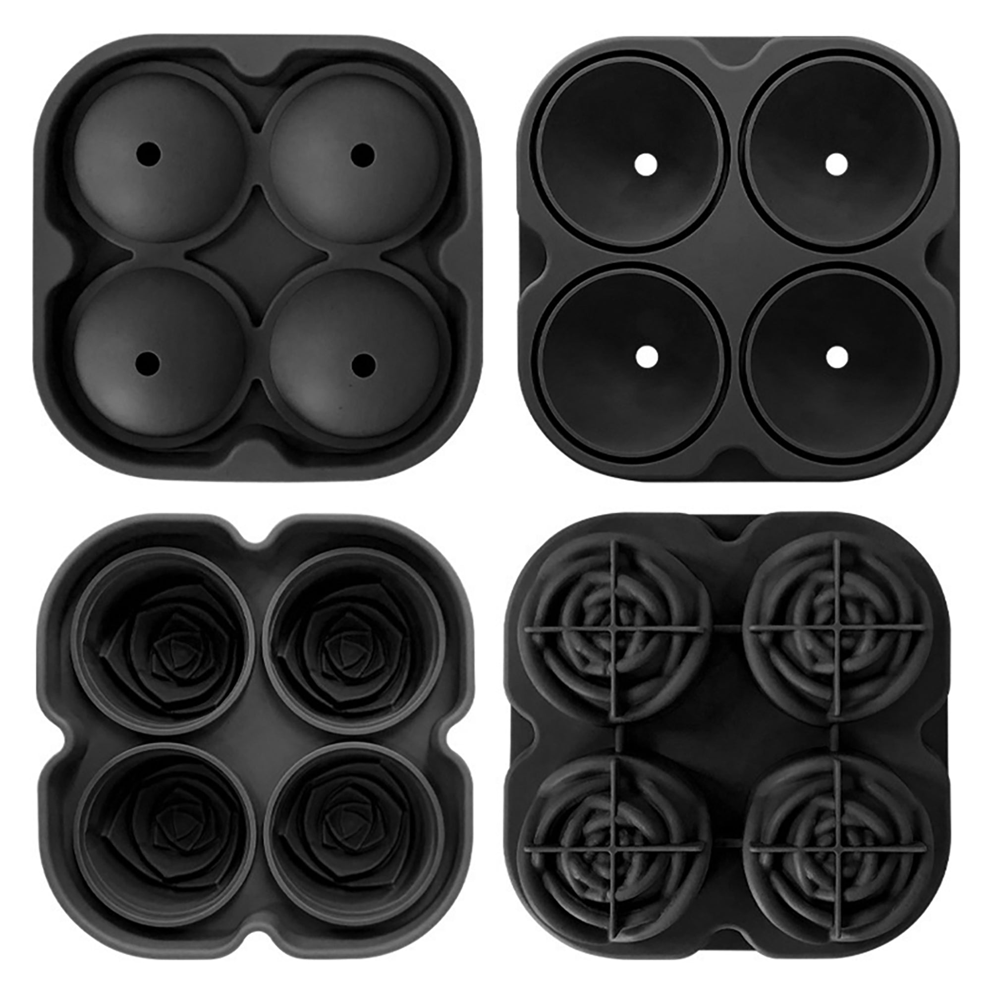 Anna-Kaci 2-Pack Rose Silicone Ice Mold 4-Cavity Large Flower Ice Cube Tray with Lid