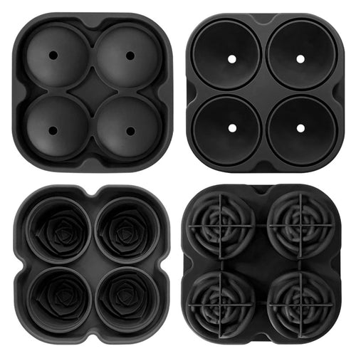 Anna-Kaci 2-Pack Rose Silicone Ice Mold 4-Cavity Large Flower Ice Cube Tray with Lid