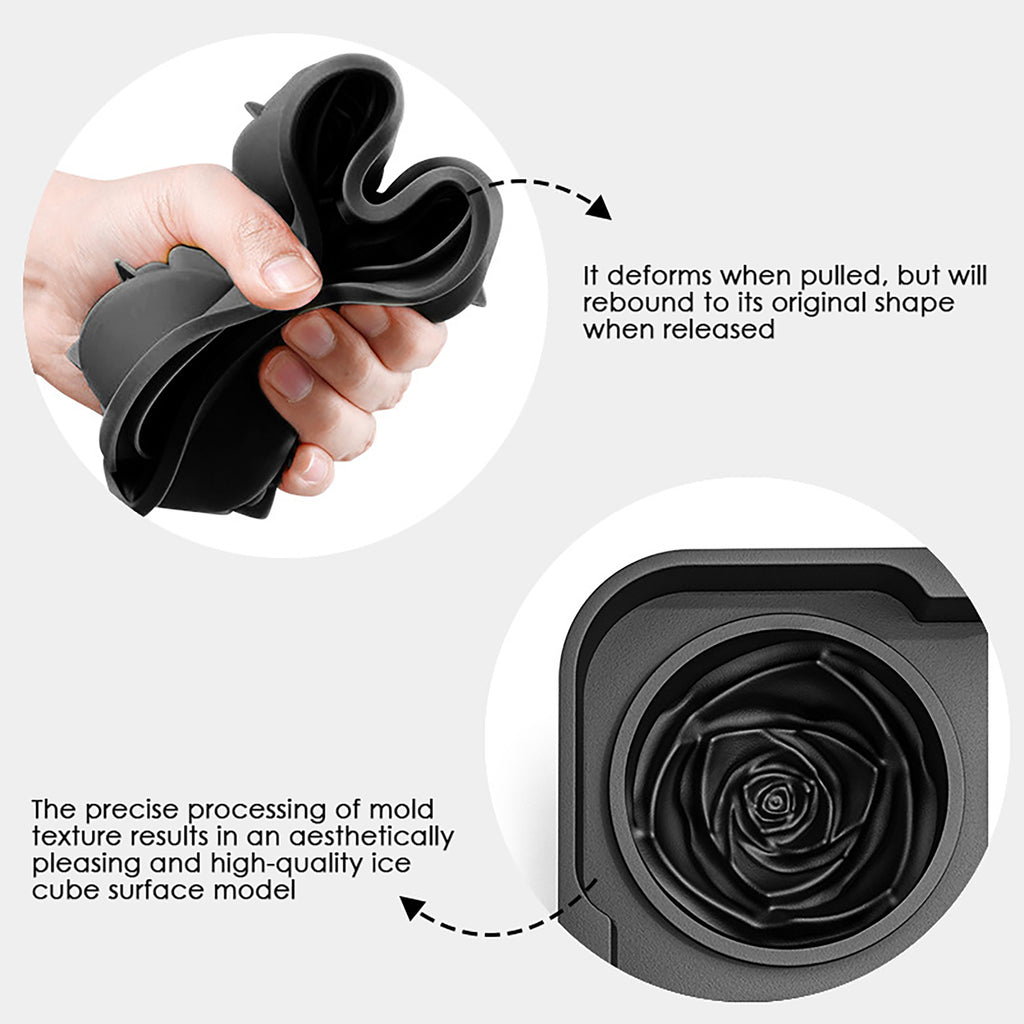 Anna-Kaci 2-Pack Rose Silicone Ice Mold 4-Cavity Large Flower Ice Cube Tray with Lid