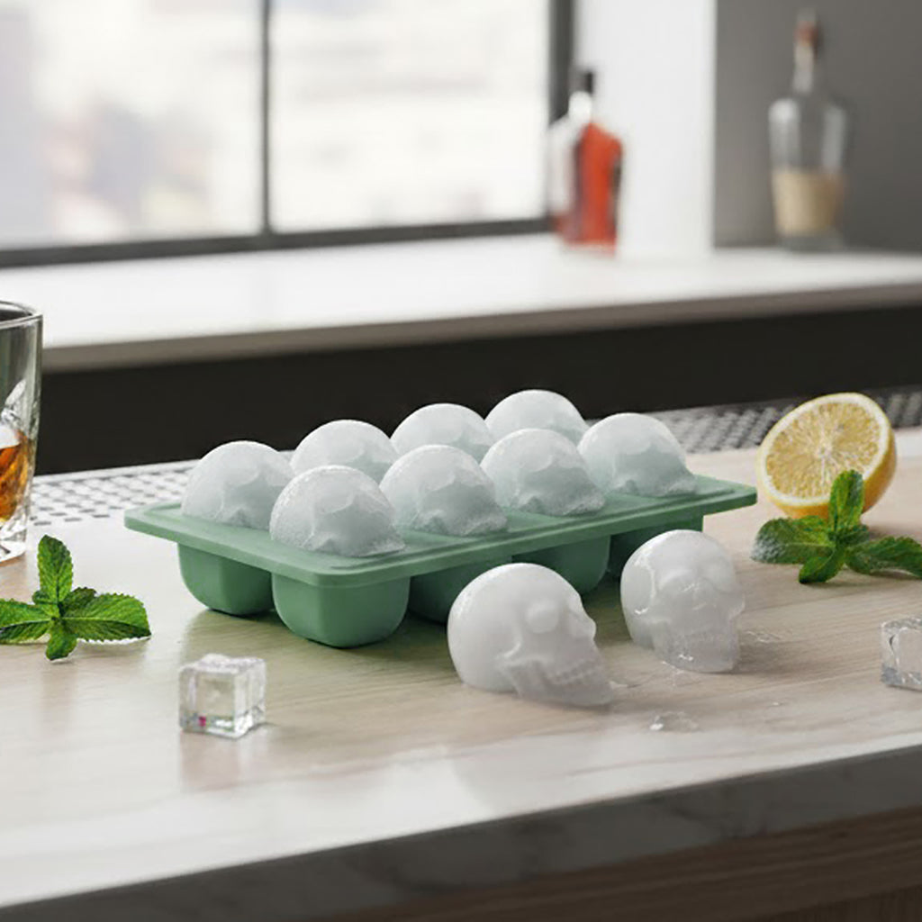 Anna-Kaci 2-Pack Skull Silicone Ice Cube Tray 8-Cavity Flexible Nonstick Halloween Drink Mold