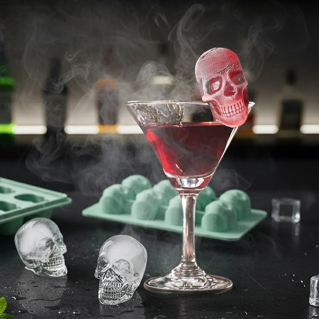 Anna-Kaci 2-Pack Skull Silicone Ice Cube Tray 8-Cavity Flexible Nonstick Halloween Drink Mold