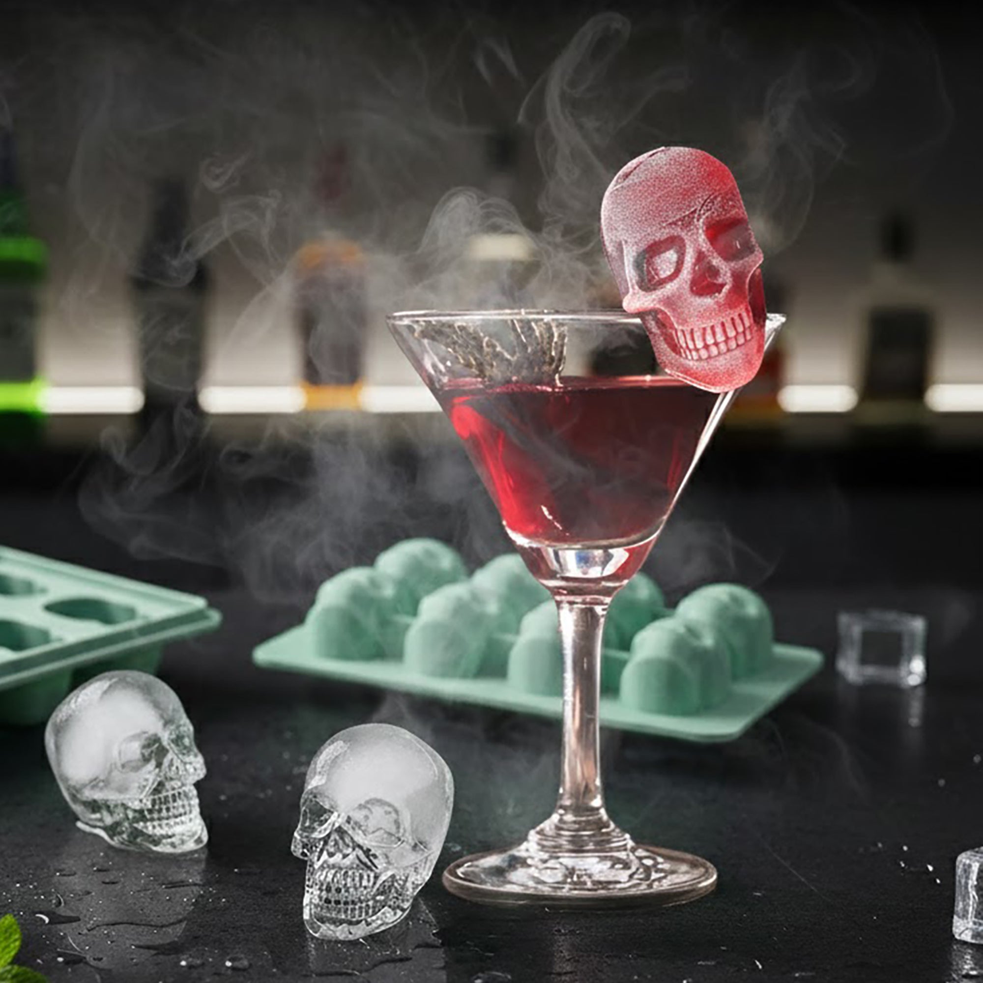 Anna-Kaci 2-Pack Skull Silicone Ice Cube Tray 8-Cavity Flexible Nonstick Halloween Drink Mold