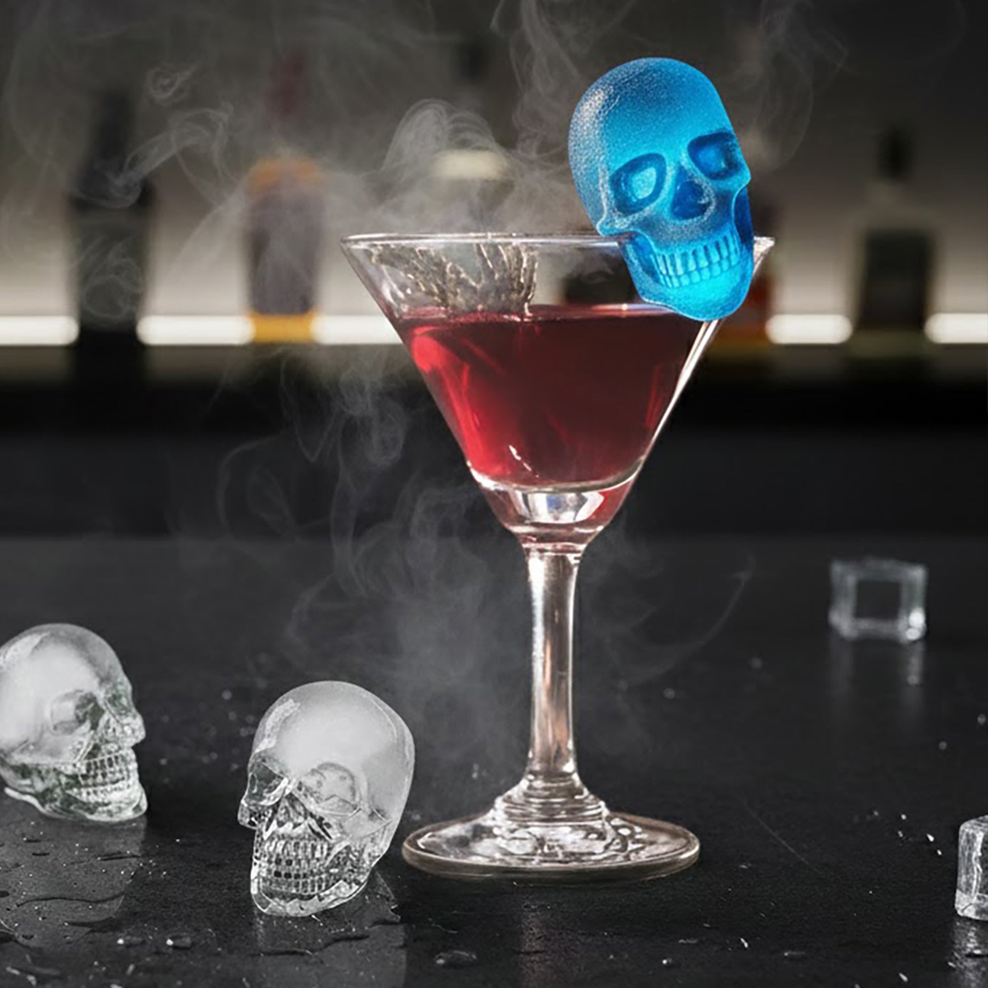 Anna-Kaci 2-Pack Skull Silicone Ice Cube Tray 8-Cavity Flexible Nonstick Halloween Drink Mold