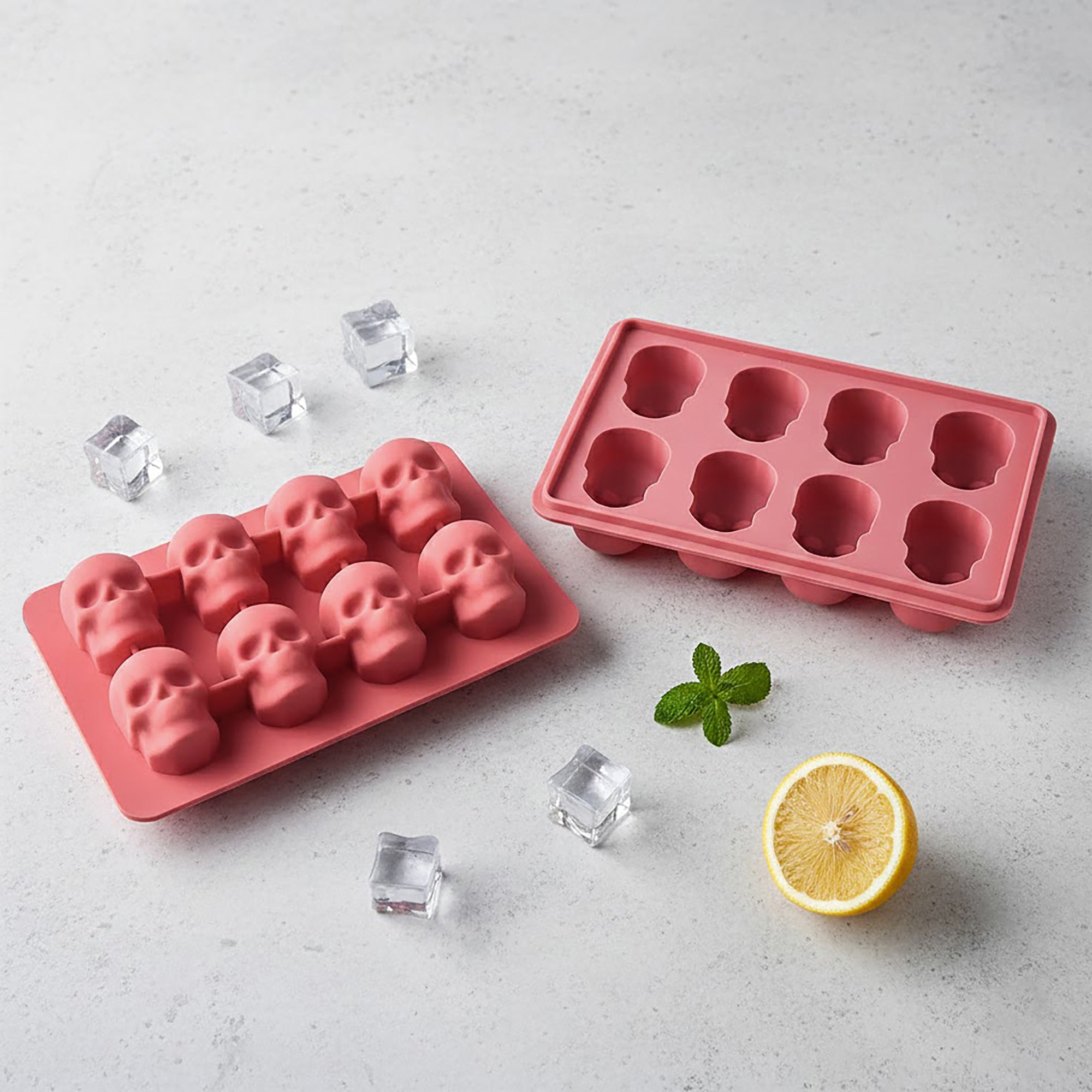Anna-Kaci 2-Pack Skull Silicone Ice Cube Tray 8-Cavity Flexible Nonstick Halloween Drink Mold