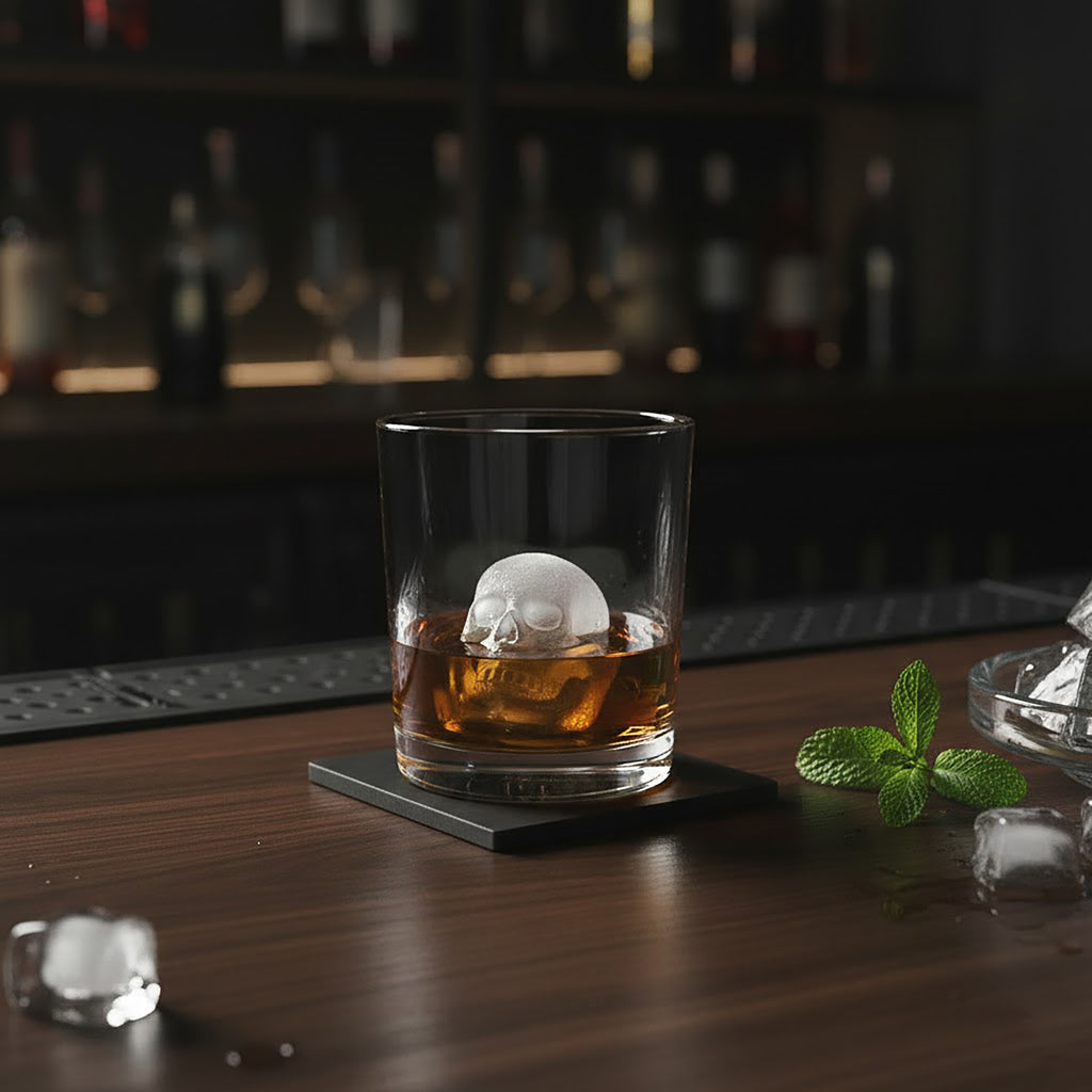 Anna-Kaci 2-Pack Skull Silicone Ice Cube Tray 8-Cavity Flexible Nonstick Halloween Drink Mold