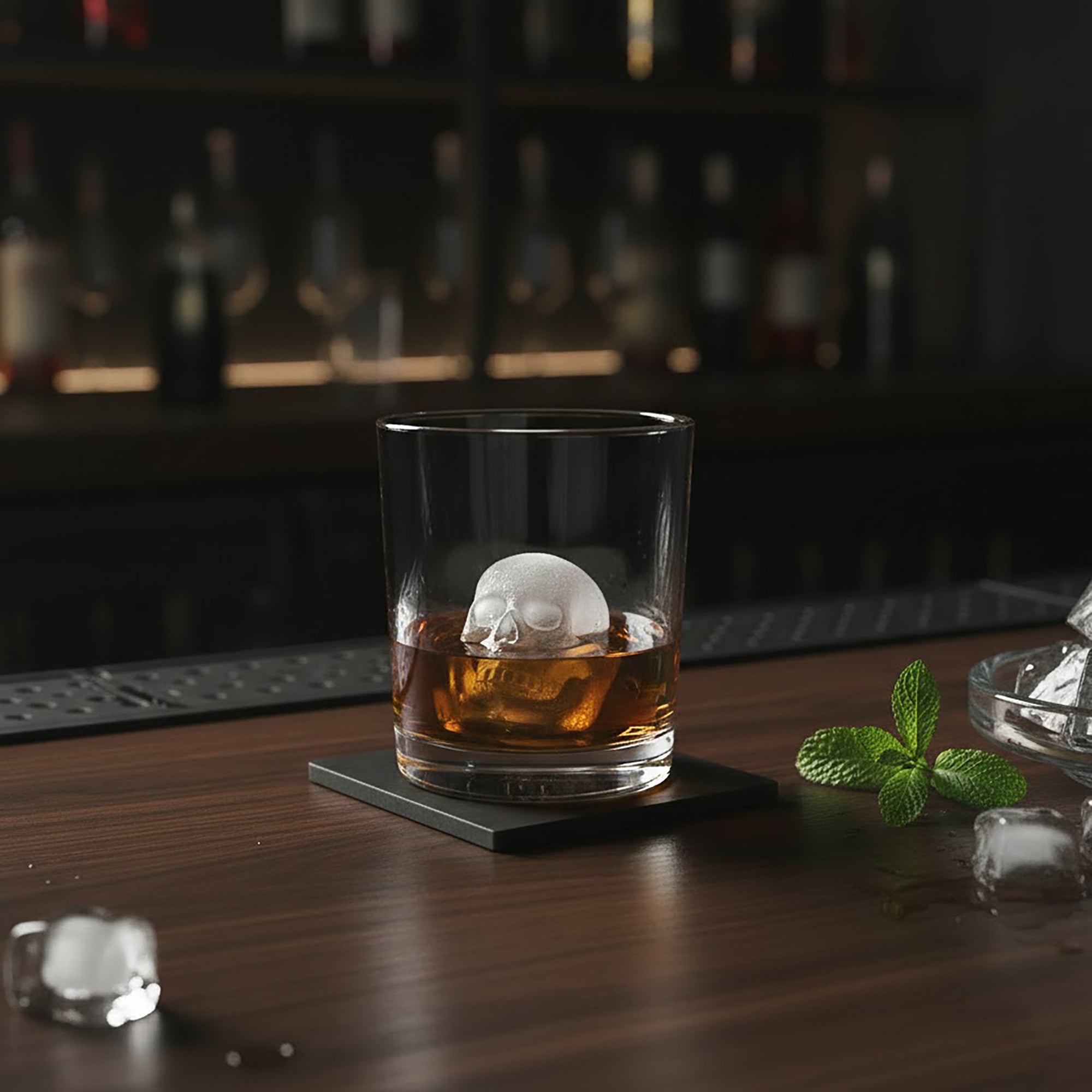 Anna-Kaci 2-Pack Skull Silicone Ice Cube Tray 8-Cavity Flexible Nonstick Halloween Drink Mold
