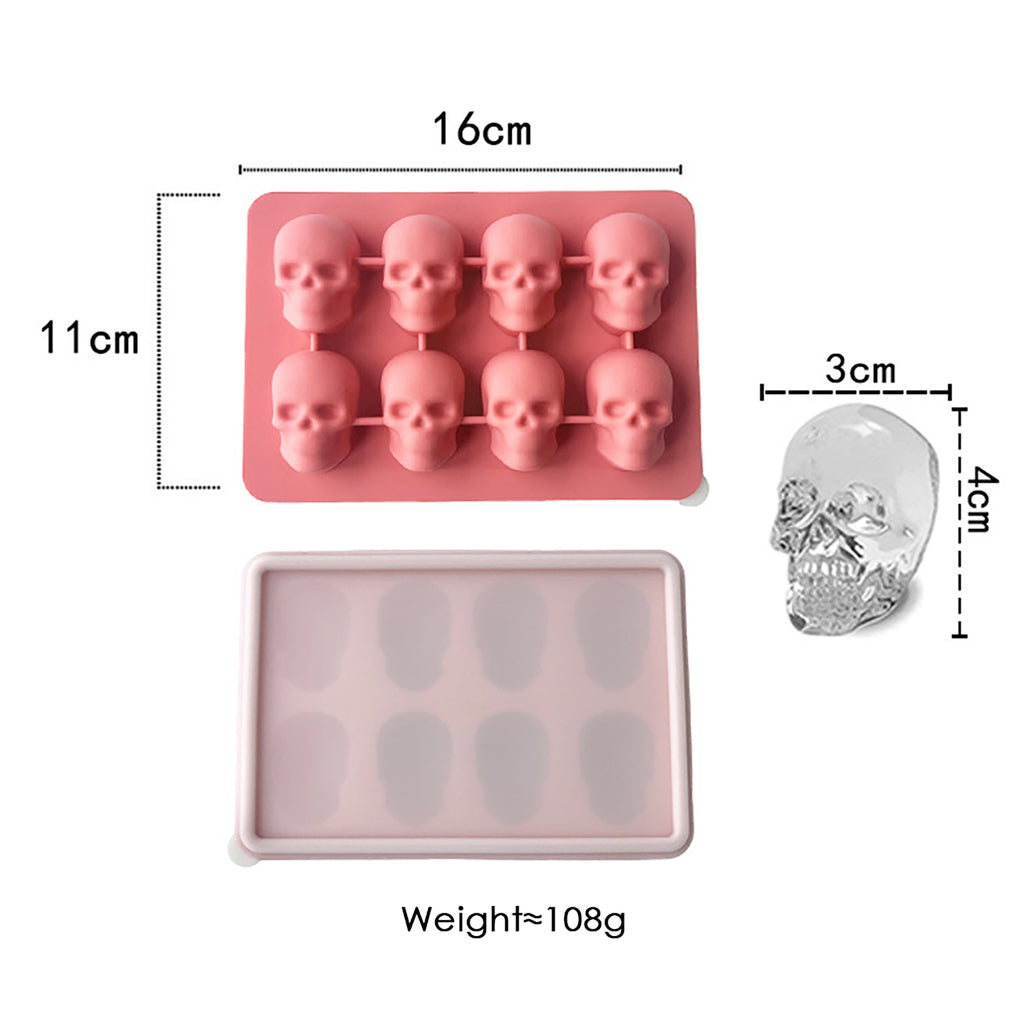 Anna-Kaci 2-Pack Skull Silicone Ice Cube Tray 8-Cavity Flexible Nonstick Halloween Drink Mold