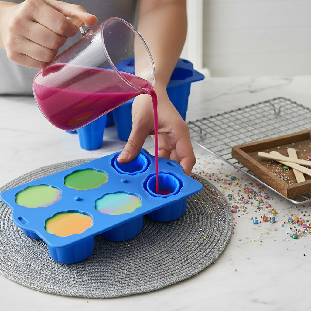 Anna-Kaci 6-Cavity Silicone Popsicle Mold with Reusable Lid Flexible Nonstick Frozen Treat Tray