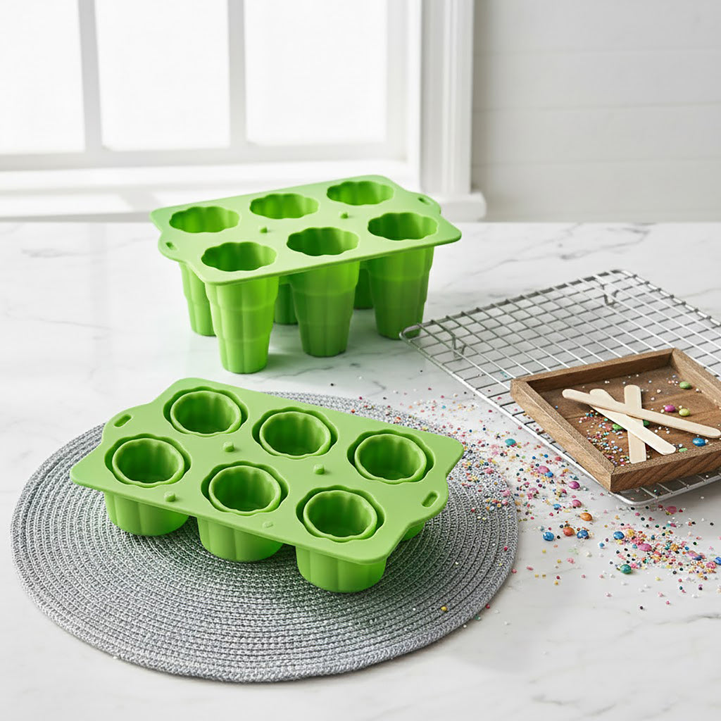 Anna-Kaci 6-Cavity Silicone Popsicle Mold with Reusable Lid Flexible Nonstick Frozen Treat Tray